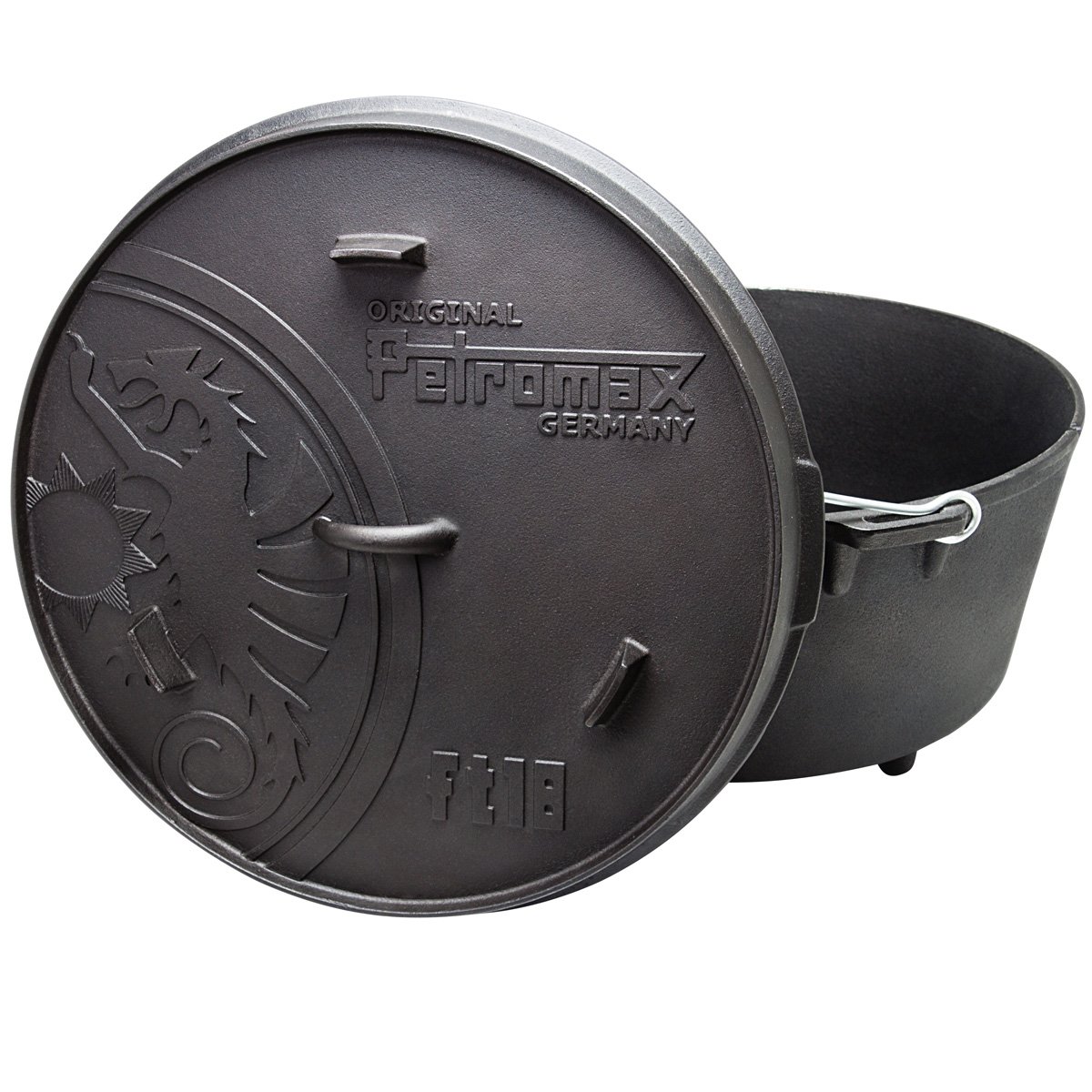 Feuertopf ft18 aus Gusseisen Deckel auch als Pfanne nutzbar mit Füßen • Dutch Oven Schmortopf Grill Topf Töpfe Bräter