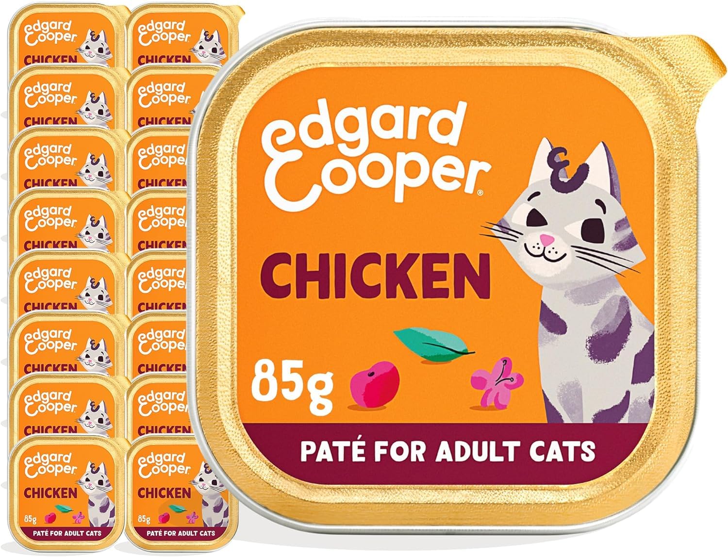 Edgard & Cooper Comida humeda Gatos, Adultos, (Pollo, 85g x 16), Pate, Comida para Gatos Esterilizados y Activos, Sin Cereales, Ingredientes Naturales, Carne Fresca, Hipoalergénico
