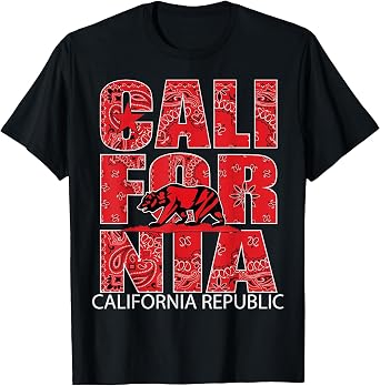 CaliDesign California Red Bandana Paisley Print T Shirt