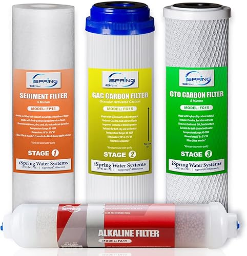 iSpring F4AK - Juego de cartuchos de filtro de repuesto para prefiltros y alcalinos de 6 meses para sistemas de ósmosis inversa estándar de 5 y 6