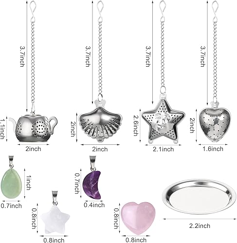 Miniatura 9 de Cunhill 4 juegos de infusores de té sueltos de acero inoxidable, lindos coladores de té, filtros más empinados con colgantes de piedra de cristal y