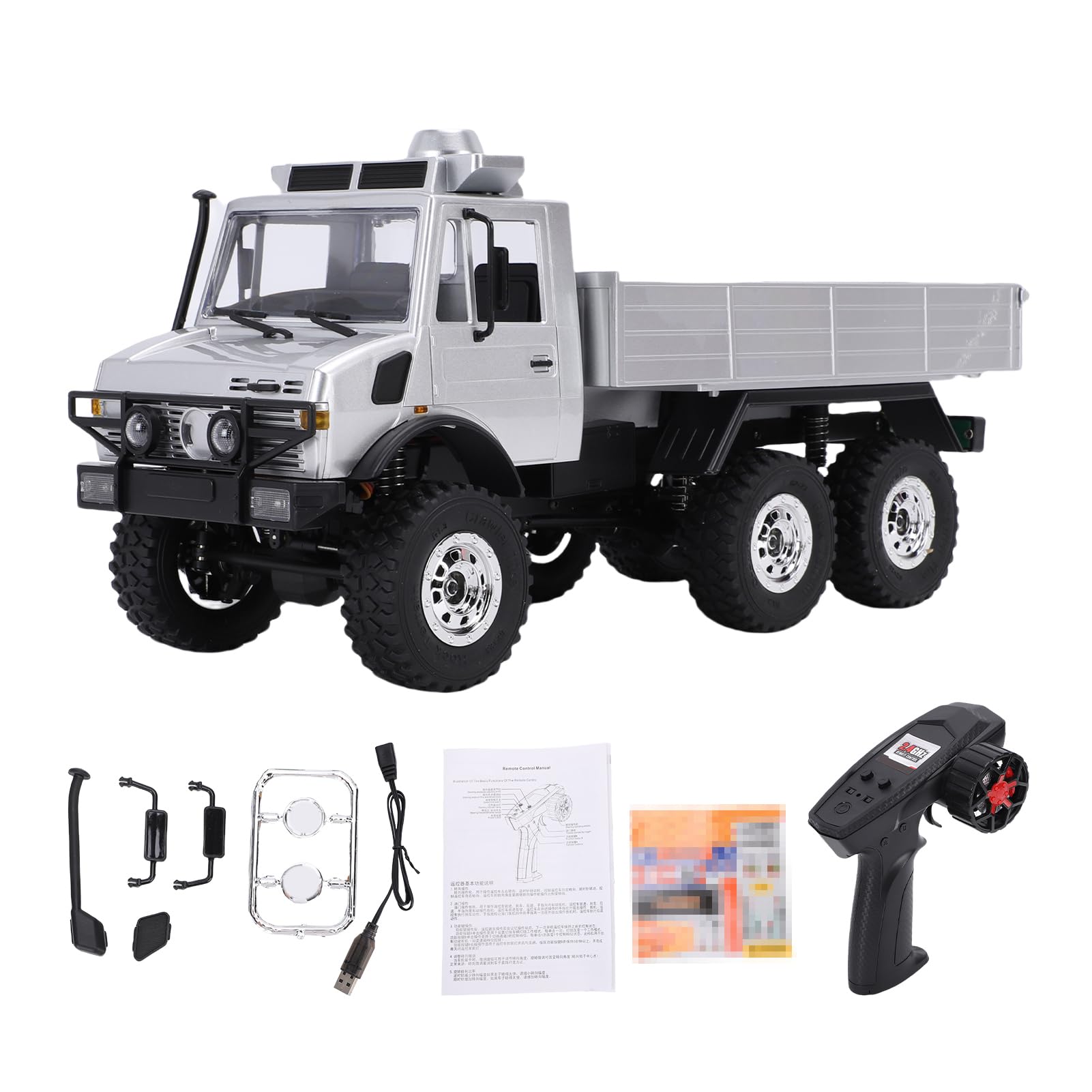 Fafeims RC Truck, 1:18 RC Off Road Transporter Truck with 6 Wheel Drive Motor Dual Speed Gearbox for Rough Terrain Crawler Adventure (Silver)