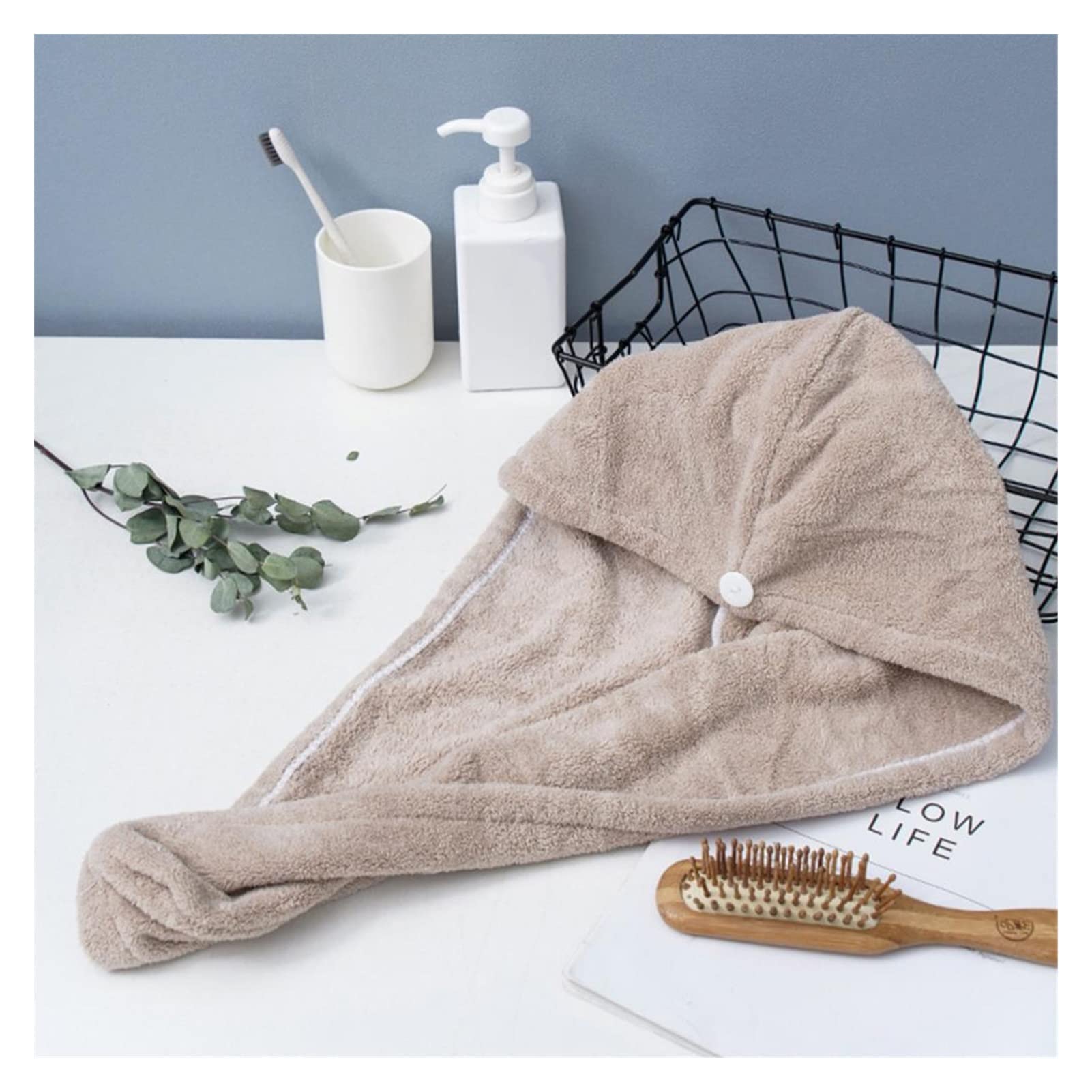 ręcznik do suszenia włosów ręcznik kąpielowy z mikrofibry Wrap szybkoschnący ręcznik Cap Hat Miękka woda chłonna ręcznik do włosów Wrap Czepek prysznicowy z guzikiem do mokrych włosów (kolor: czarny)