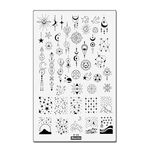 Plantillas geométricas de estampado de uñas con diseño de luna y estrella, estilo francés, estilo francés, plantillas de estampado de letras