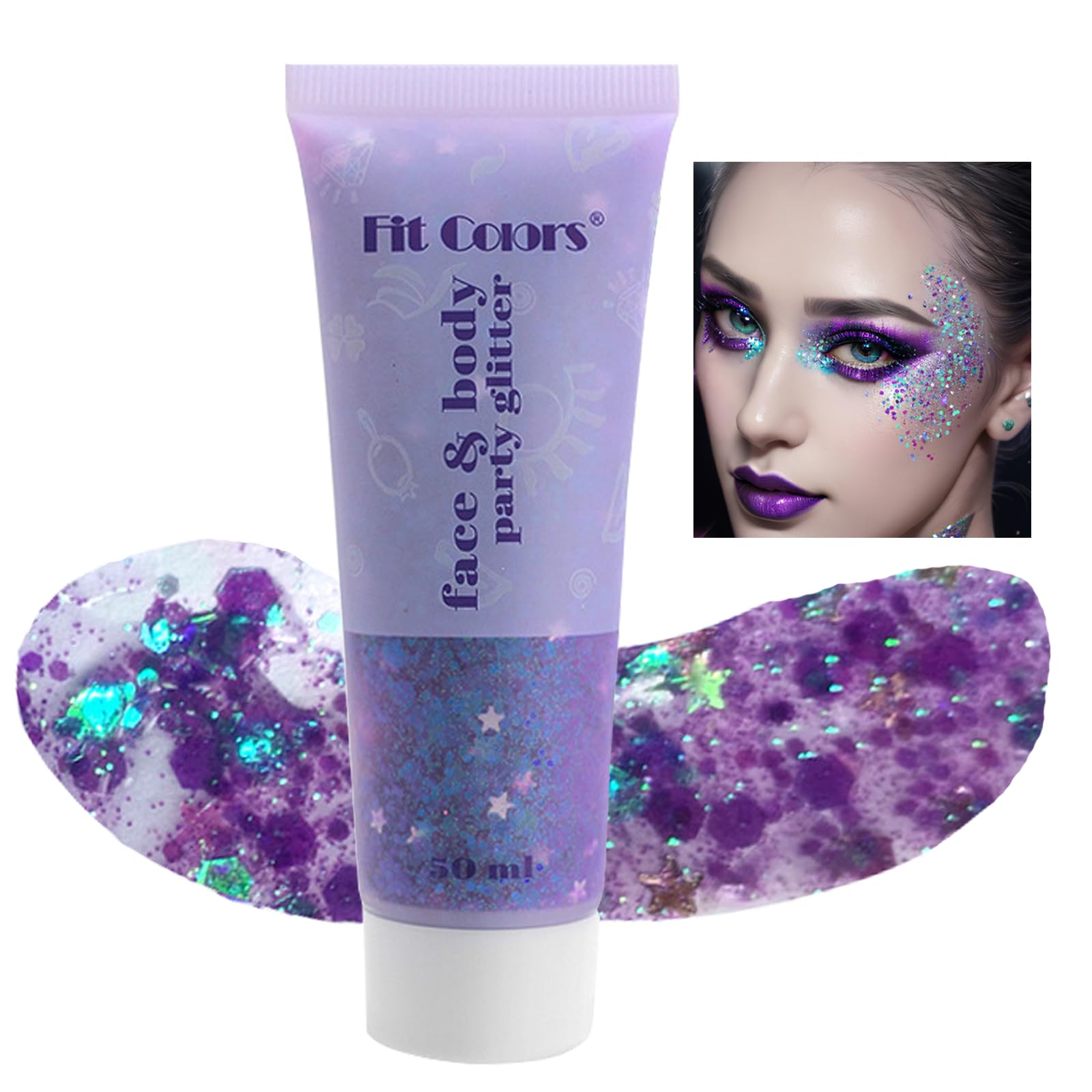 Yeweian Light Purple Body Glitter, Mardi Gras Outfit for Women and Kids,Sparkly Holographic Party Festival Rave Mardi Gras Accessories for Carnival,