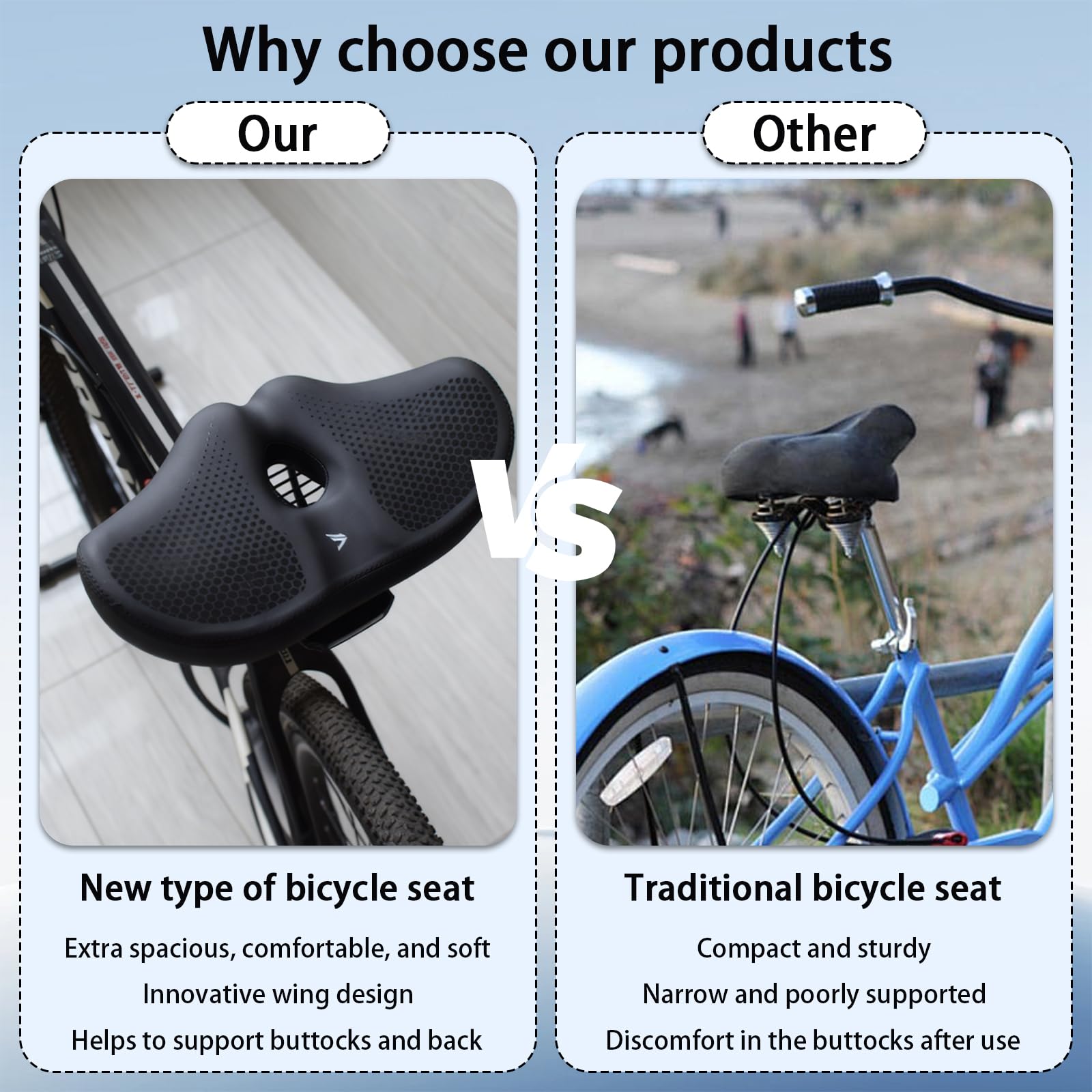 BRGD Negro Sillín de Bicicleta de Gran Tamaño, Asiento de Bicicleta Acolchado con Funda Protectora para Bicicletas de Montaña, Urbanas, Eléctricas y Estáticas