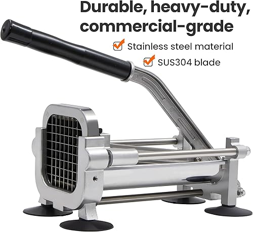 Miniatura 5 de Cortador de papas fritas con dos cuchillas (12 pulgada y 38 pulgadas), cortador comercial de acero inoxidable, adecuado para papas enteras,