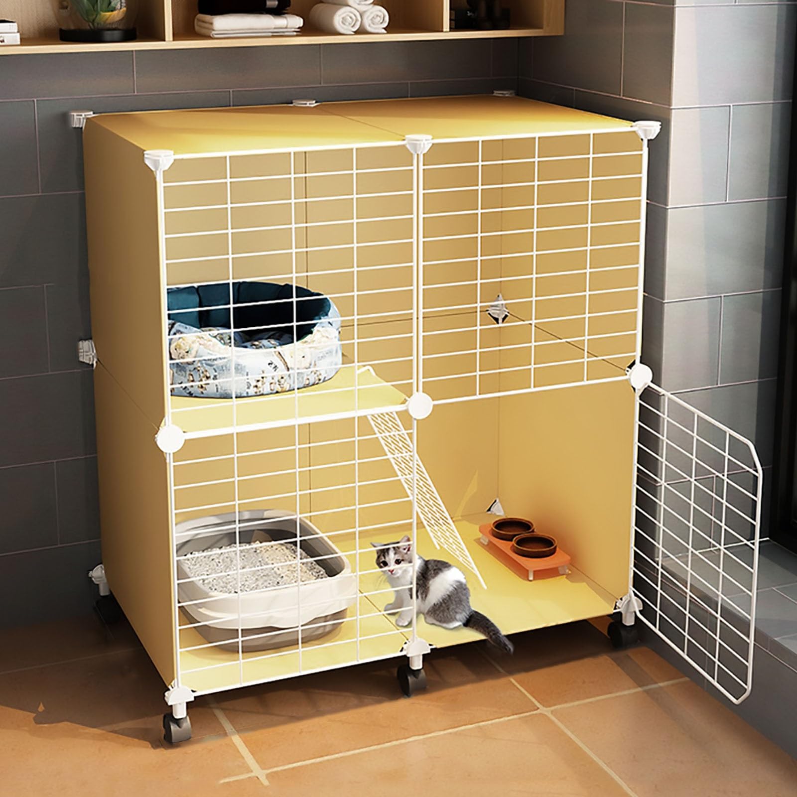 Amazon.com: Semi-Closed Cat Cage Indoor, 2 Tier Cat Enclosure