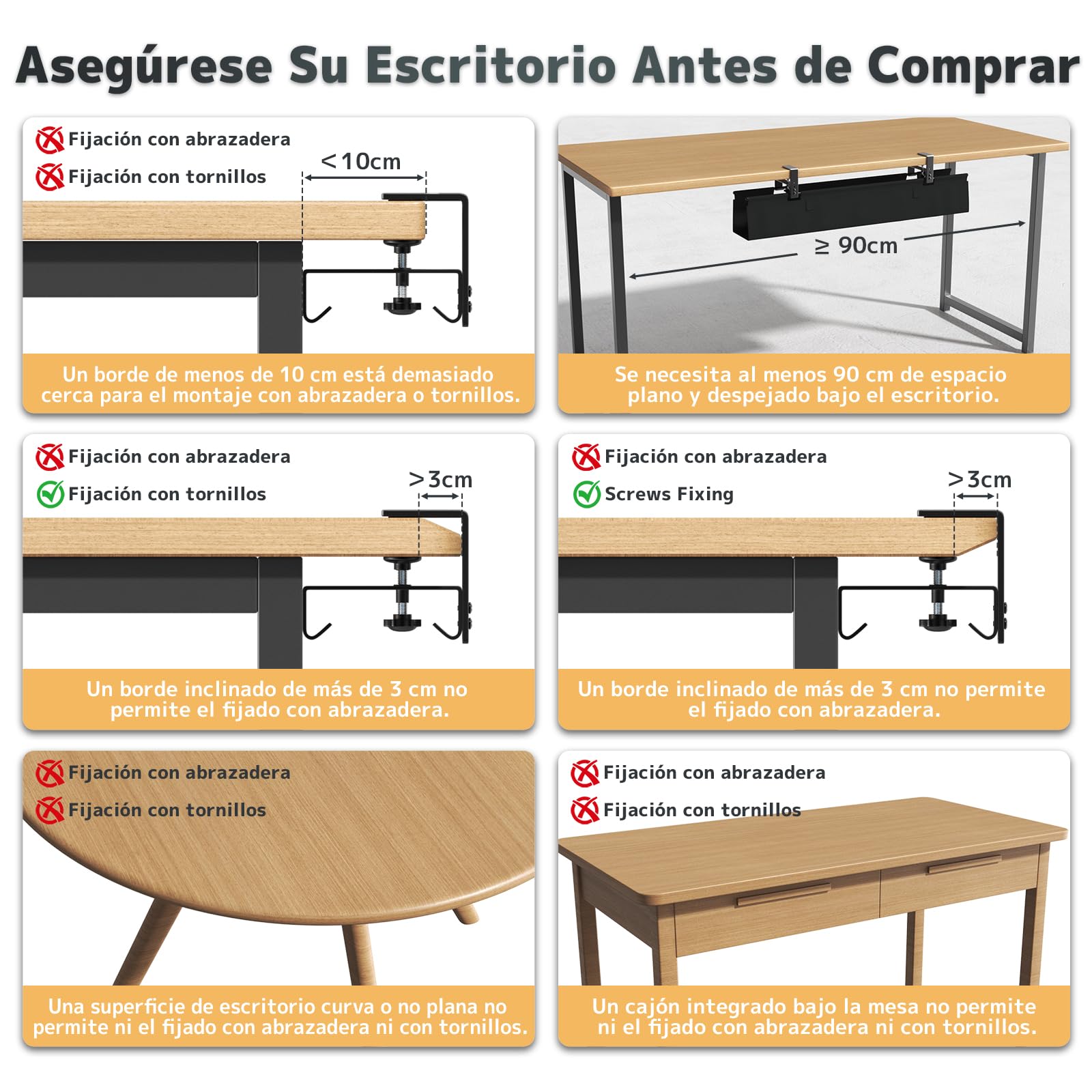 Organizador de Cables para Escritorio Sin Taladro, Cable Management Under Desk 90cm con Fijación a Pinzas/Tornillos, Bandeja de Cable de Tela Estable e Impermeable para Hogar y Oficina, Negro