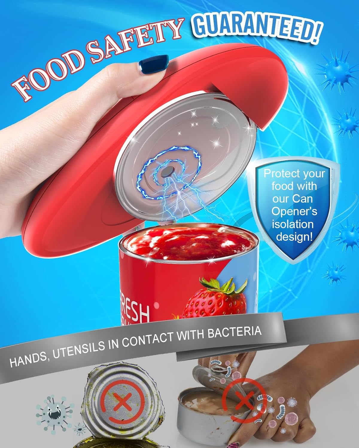 Electric Can Opener, One-Touch Automatic Smooth Edge Can Opener, Hand-Free Battery Operated Tin Opener, Food-Safe Ergonomic Kitchen Gadget for Seniors with Arthritis and Chefs (Coral red)