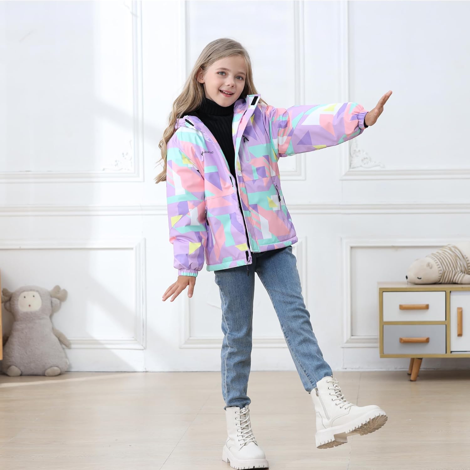 Girls' Waterproof Winter Ski Jacket – Warm Fleece Lined Windproof Snow Coat with Hood for Outdoor Adventure - Image 8