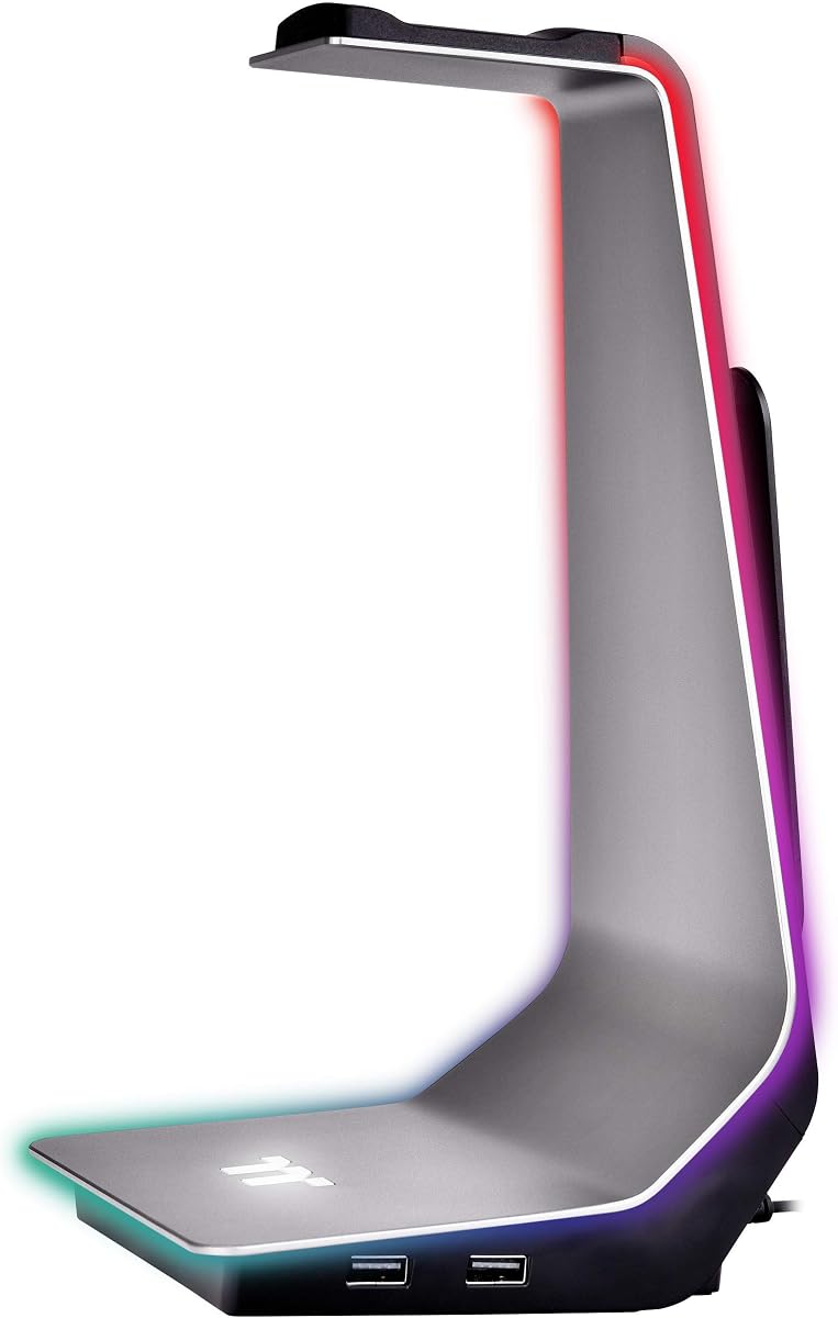 Argent HS1 RGB Gaming Headset Stand with 3.5mm AUX and 2 USB Ports, Aluminum Headphone Holder Hanger Rack, sync Lighting Effects TT RGB Plus Products. GEA-HS1-THSSIL-01