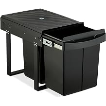 Relaxdays Pull Out Kitchen Bin, 2 Compartments, 2 x 20L, 41.3x34x51.8 cm, Cupboard, Built-In Rubbish Disposal, Black