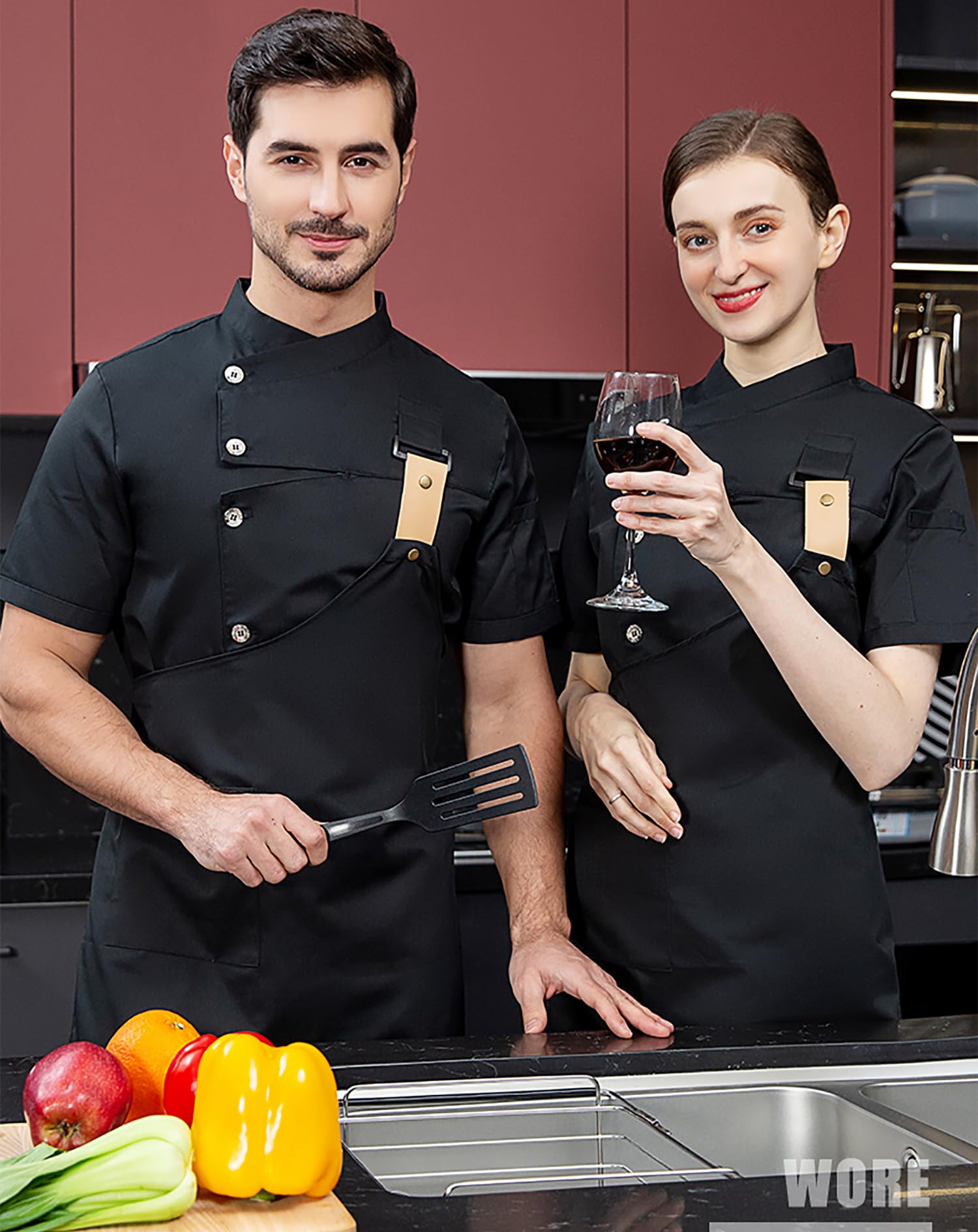 Conjunto de chaqueta de chef para hombre, transpirable, con ventilación oculta, uniforme de chef (abrigo + delantal)
