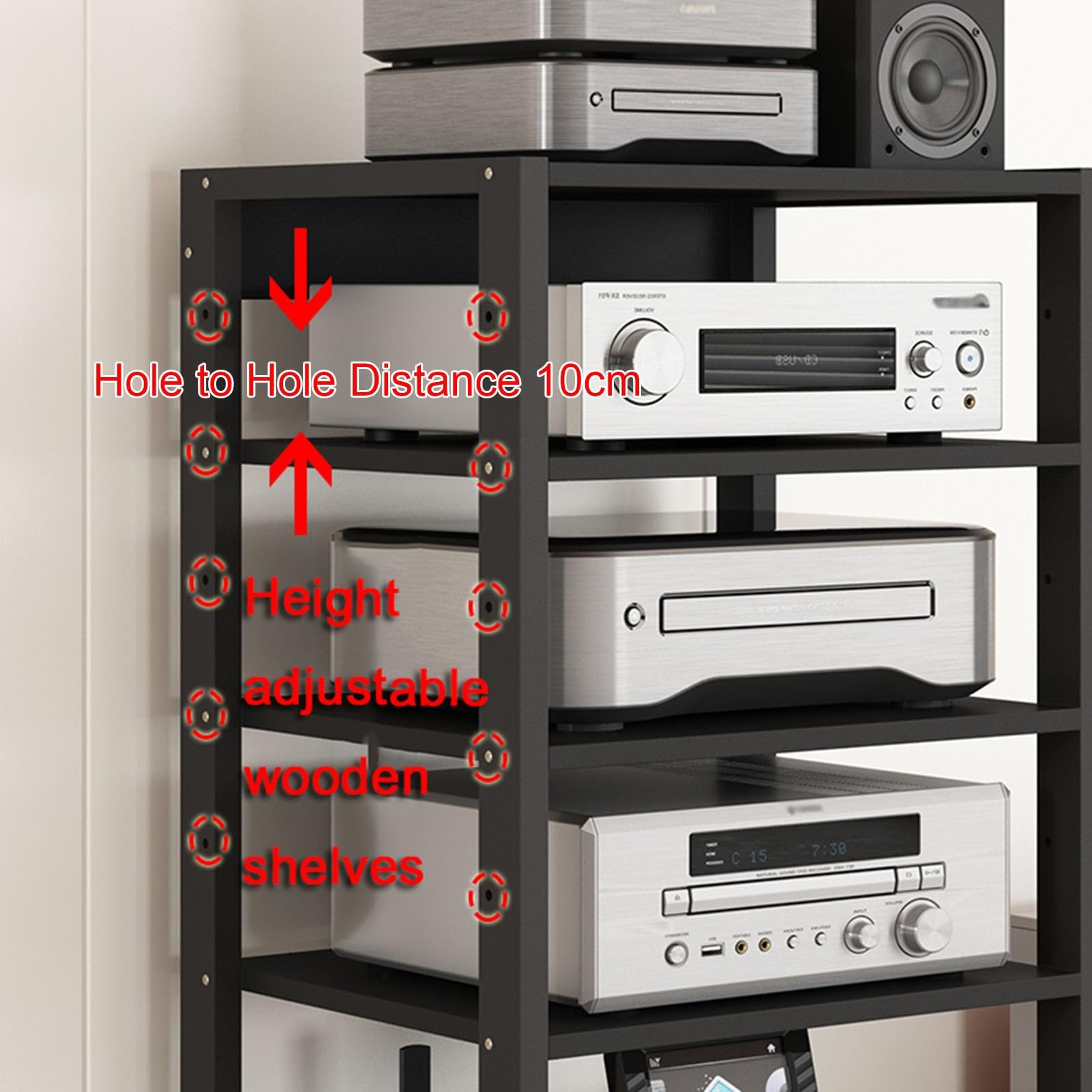Supporto multimediale AV a 3/4/5 livelli, supporto TV angolare, rack audio indipendente, supporto per lettore CD, armadio per componenti stereo con ripiani in legno, vano portaoggetti aperto