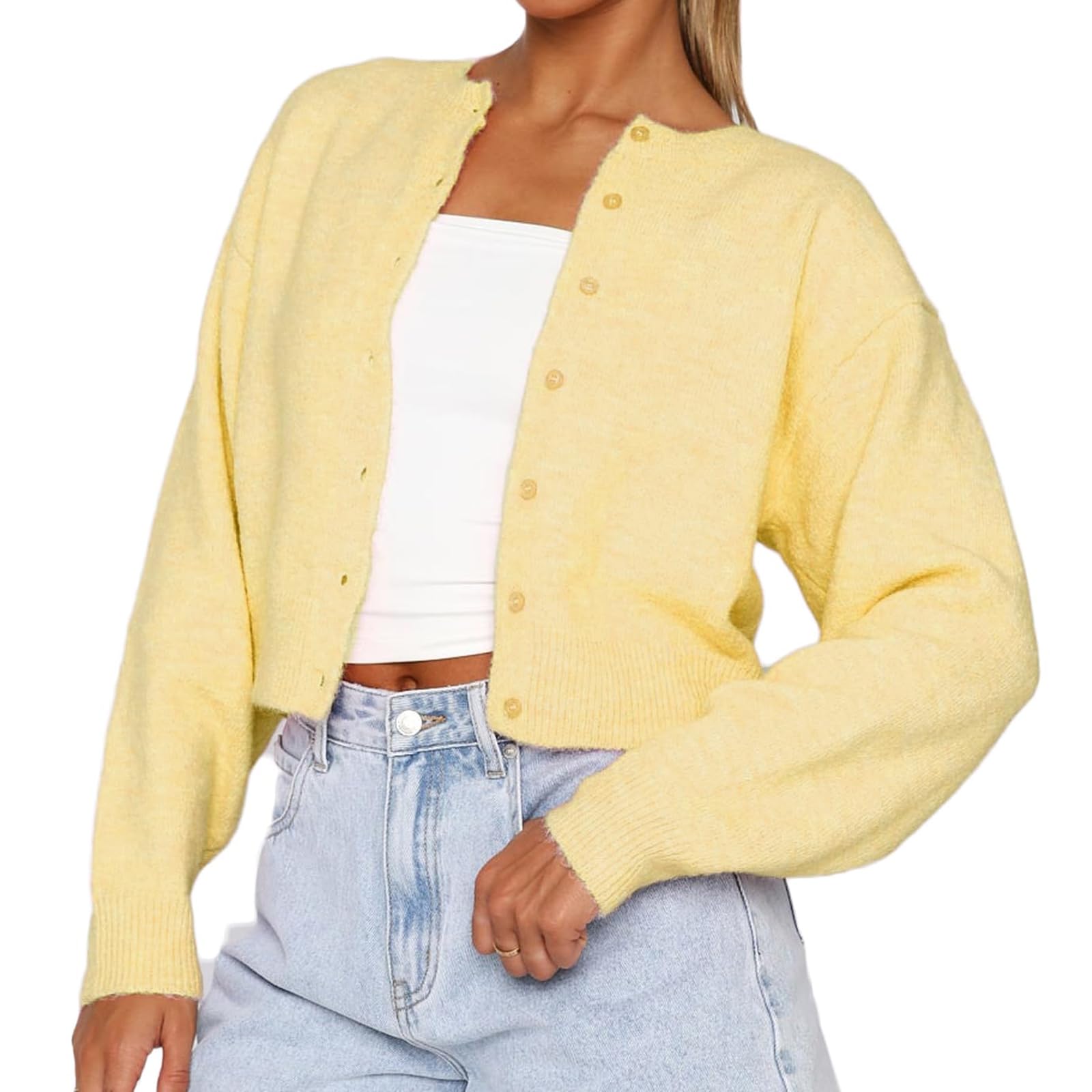 Y2K Women Long Sleeve Open Front Button Down Cropped Sweater Solid Knit Sweater Autumn Outfits-image-30