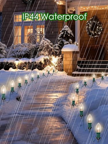 Miniatura 4 de SUNSGNE Luces de camino de Navidad para exteriores, luces de Navidad vintage de 38 pies con 25 bombillas C9 transparentes y 25 estacas de plástico