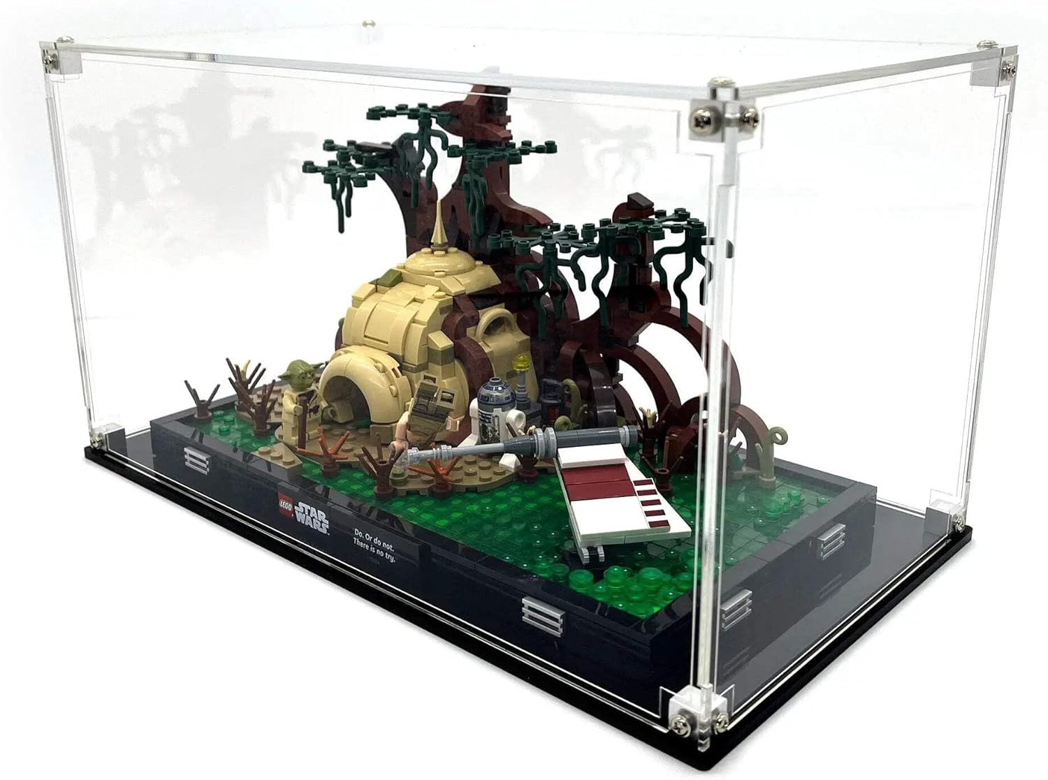 Display Case Compatible with Lego 75330 - Dagobah Jedi Training Diorama - Acrylic Dustproof Showcase with Pre-Printed Background - Set Not Included