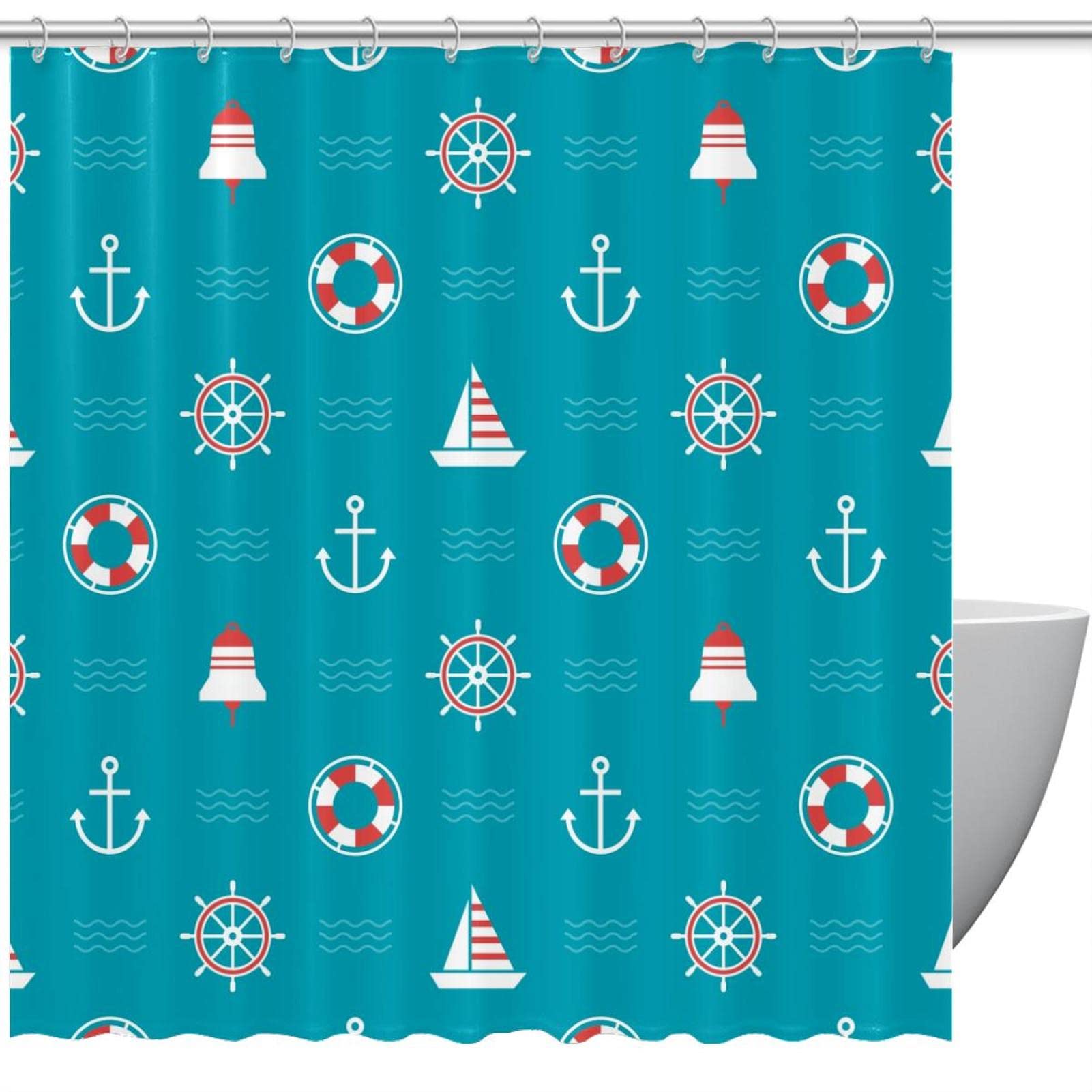 Rideau de douche ancre nautique bleu pour une salle de bain esprit marin chic