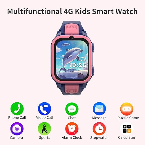 Miniatura 2 de Relojes inteligentes 4G para niñas con rastreador GPS y llamada telefónica, reloj GPS para niños de 5 a 12 años con llamadas SOS, videollamada HD,