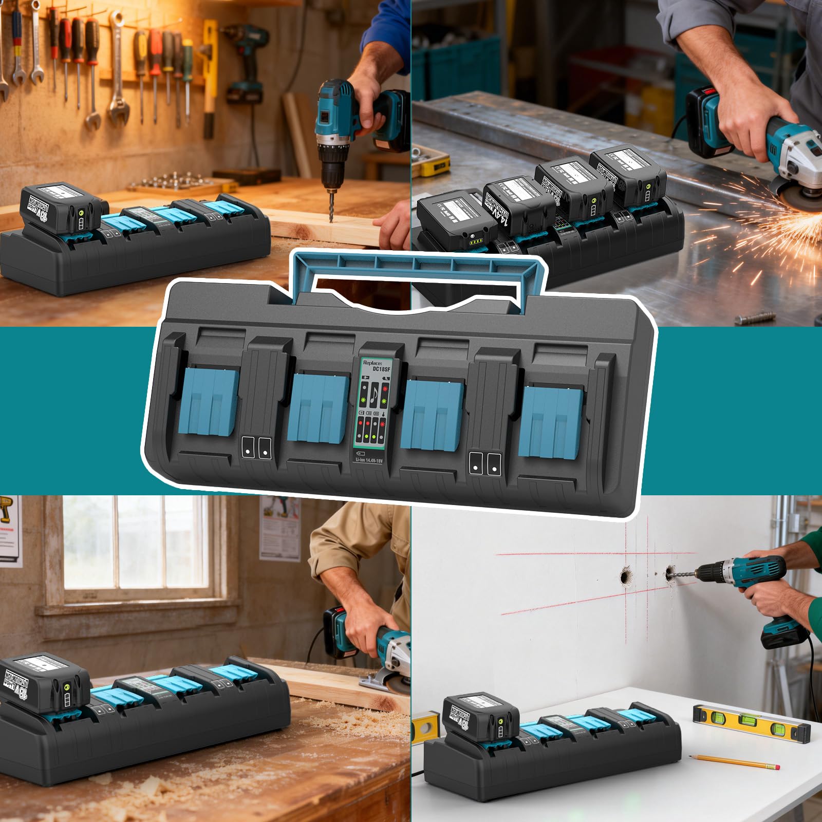 DC18SF 18V 4 Puertos Cargador para Makita 18V Batería | BL1850B BL1850 BL1840 BL1840B BL1830B BL1830 BL1820 BL1825 BL1815