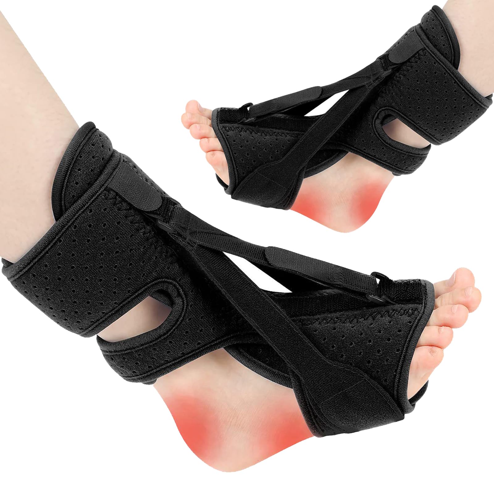 2 Pack Plantar Fasciitis Night Splin,Upgrade 3 Adjustable Straps t for Women&Men, Relief Brace for Plantar Fasciitis, Foot Drop, and Achilles Tendonitis - Day and Night(Black-2pc) (2)