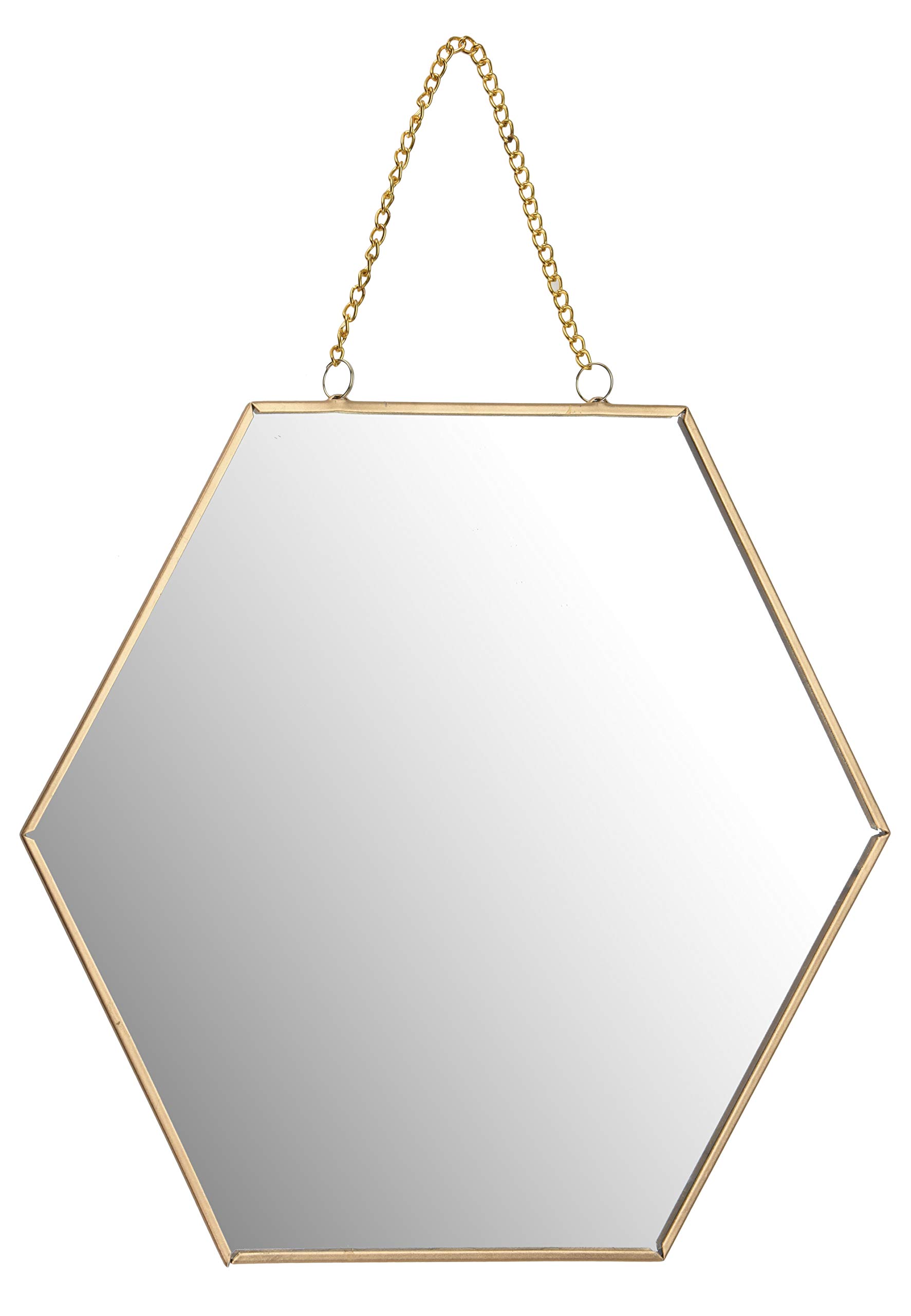  - Gold Hexagon Mirror With Hanging Chain