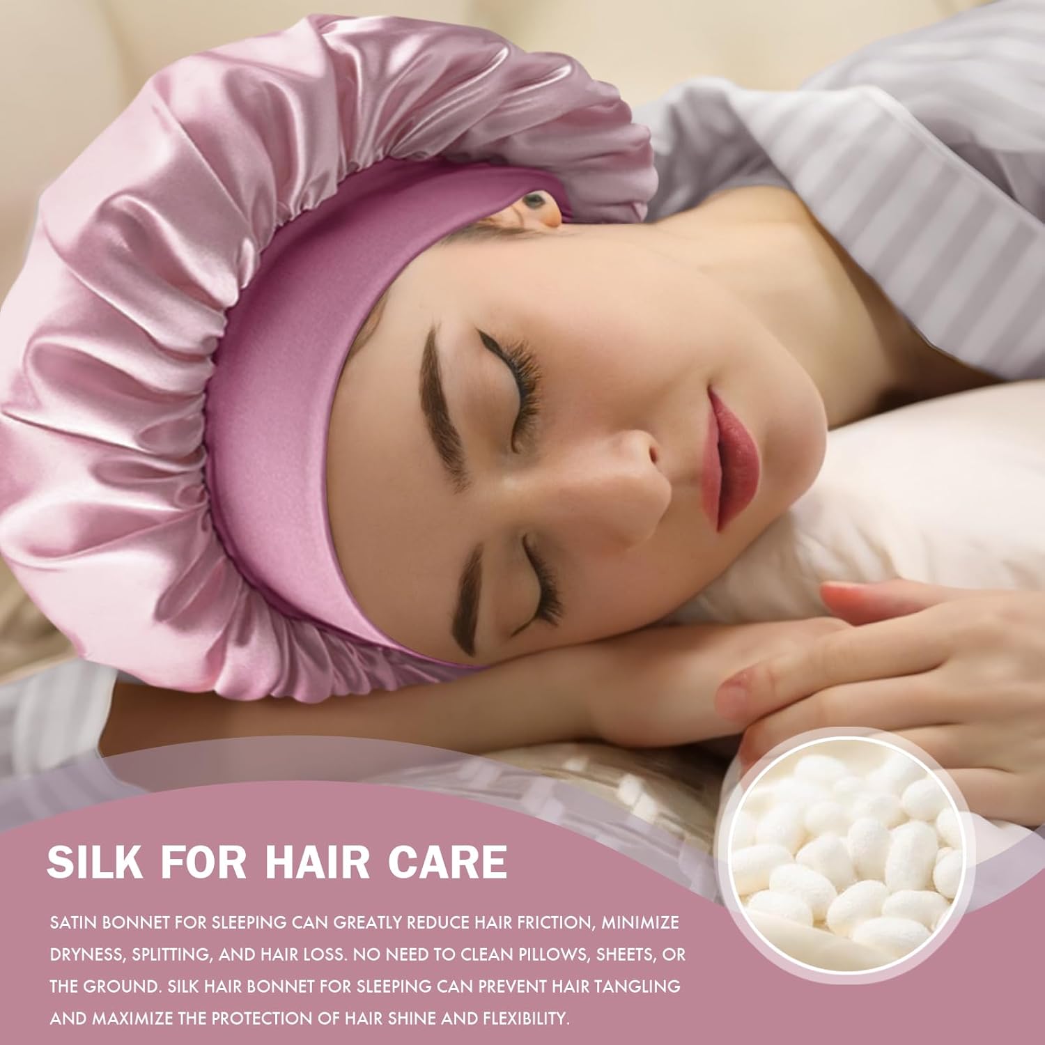 Satin Silk Bonnet for Sleeping, Double Layer Silk Sleep Cap for Men & Women, Soft Satin Lined Bonnet for Curly Hair - Image 3