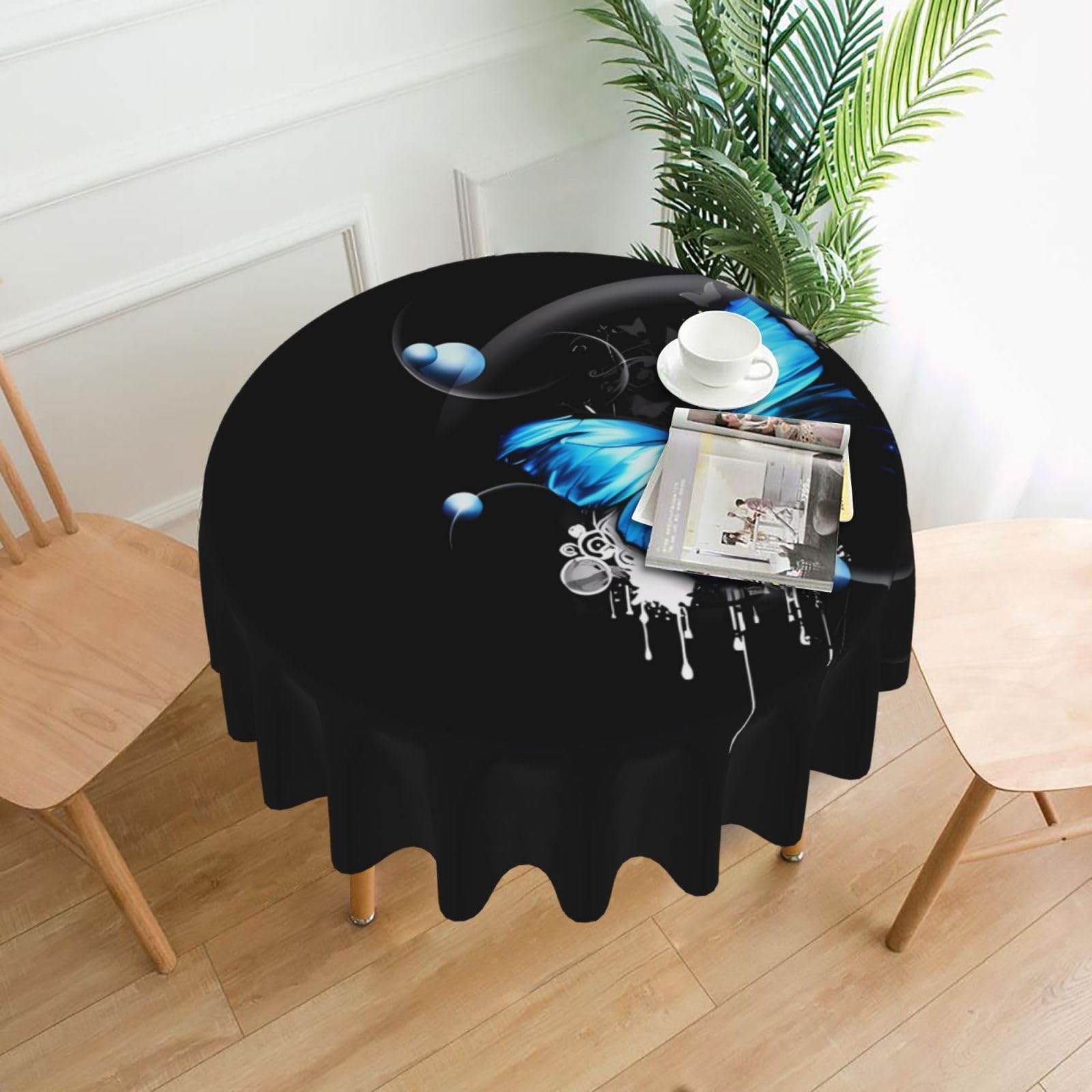 YYHWHJDE blue butterfly Prints Round Decorative Tablecloth 60in - High-Grade Polyester Throw for Elegant Dining & Festive Gatherings