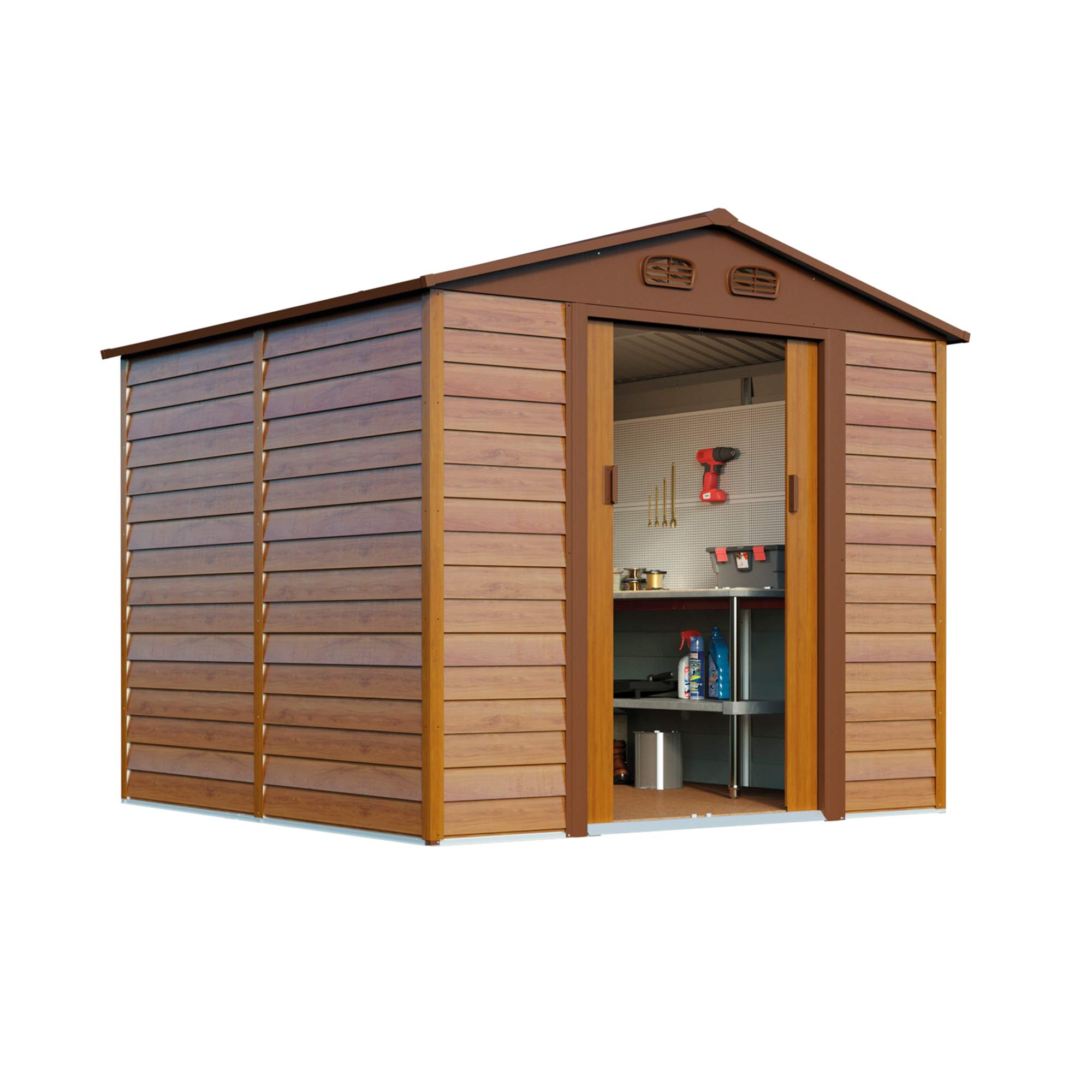 Buy WALTONS EST. 1878 Wood Effect Metal Garden Shed Apex Roof & Sliding