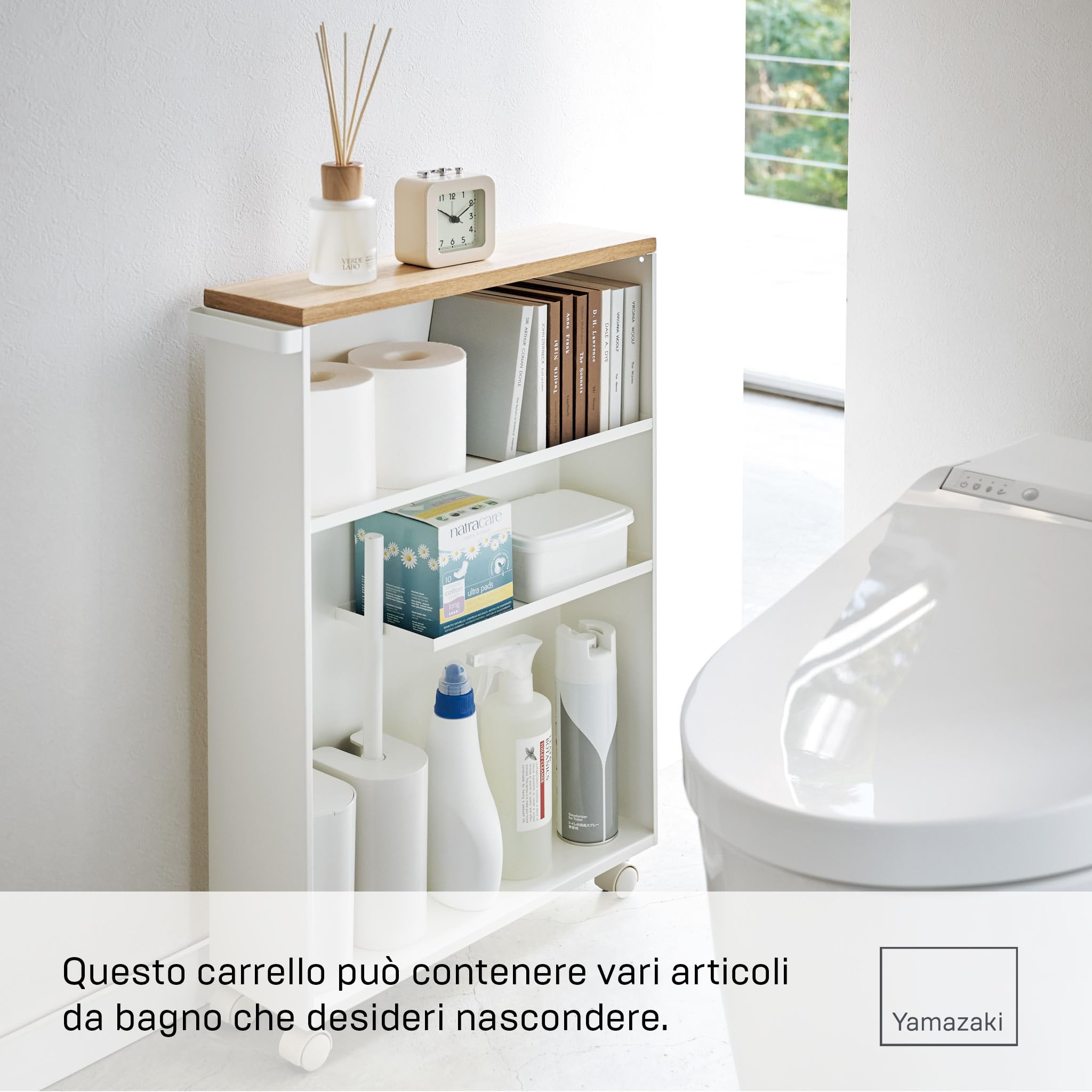 YAMAZAKI 4306 TOWER SemiClosed Storage Cart, white, Steel/Wood, 13 x 47.5 x 68 cm