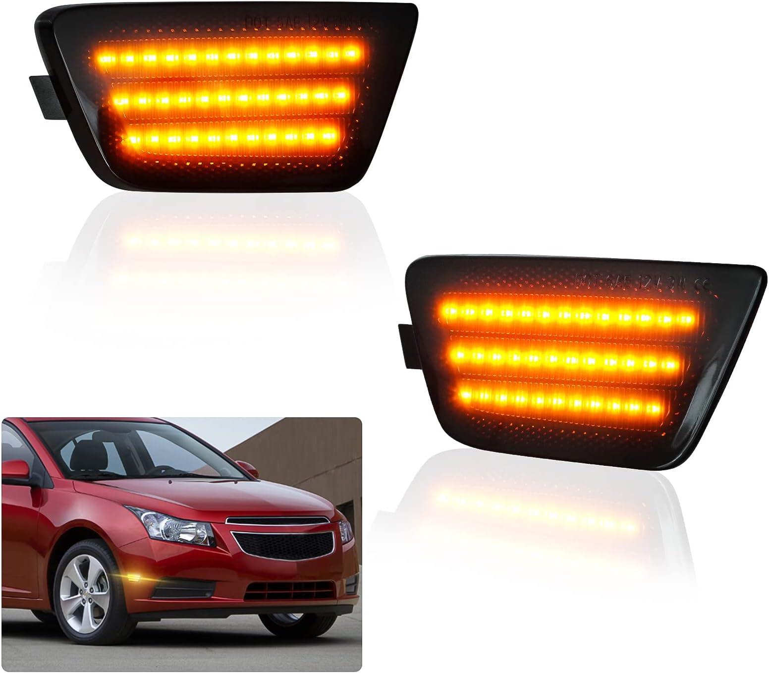 LED Side Marker Light Assembly, Front Bumper Park Signal Lamps Compatible for Chevy Cruze 2011 2012 2013 2014 2015, Driver & Passenger Side, Smoked Len