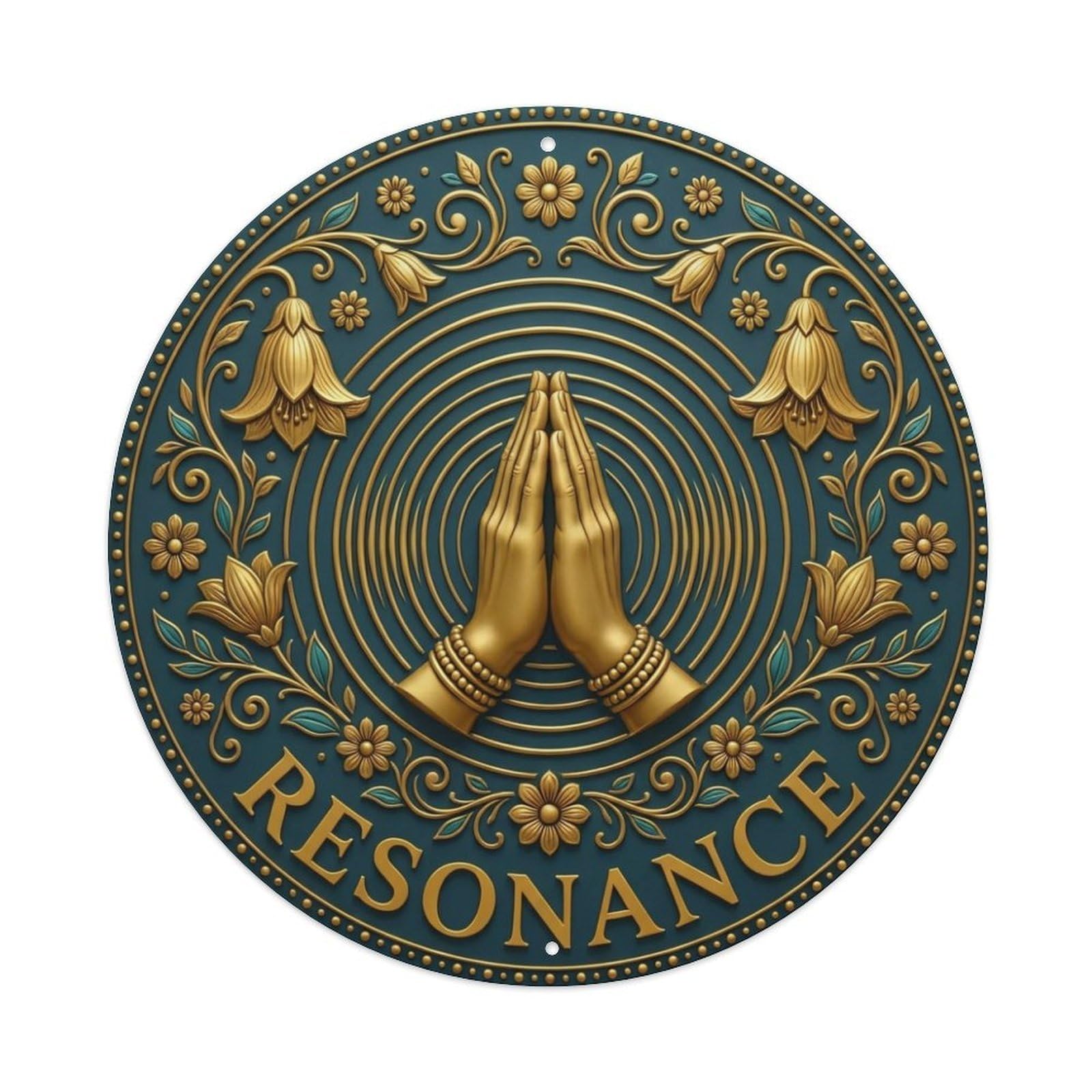 Metal Tin Sign Vintage Namaste Praying Hands Resonance Flower Zen Yoga