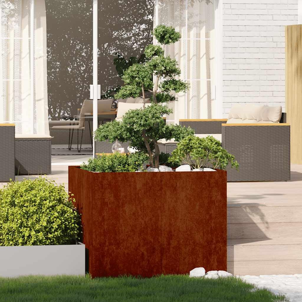 Blumenkasten, rostend, 100 x 100 x 80 cm, Corten-Stahl, robust und langlebig, für Gemüse, Kräuter und Garten