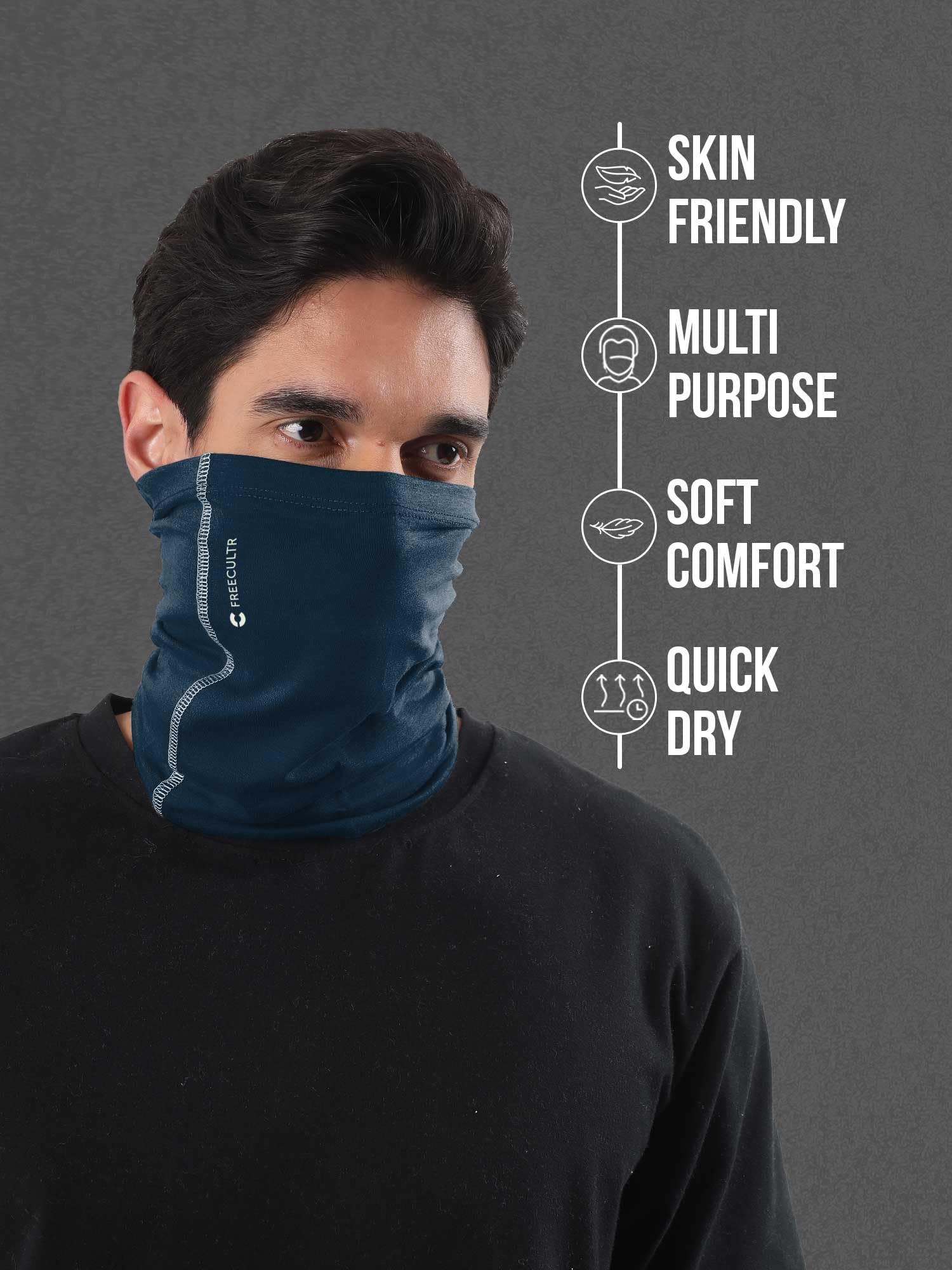 Freecultr Unisex Bamboo Bandana, Anti Microbial Super Soft & Comfort Fit, Breathable Multipurpose Headband, Face Mask for Dust Protection and Sun - Plain Pack of 2-Sapphire Blue,White