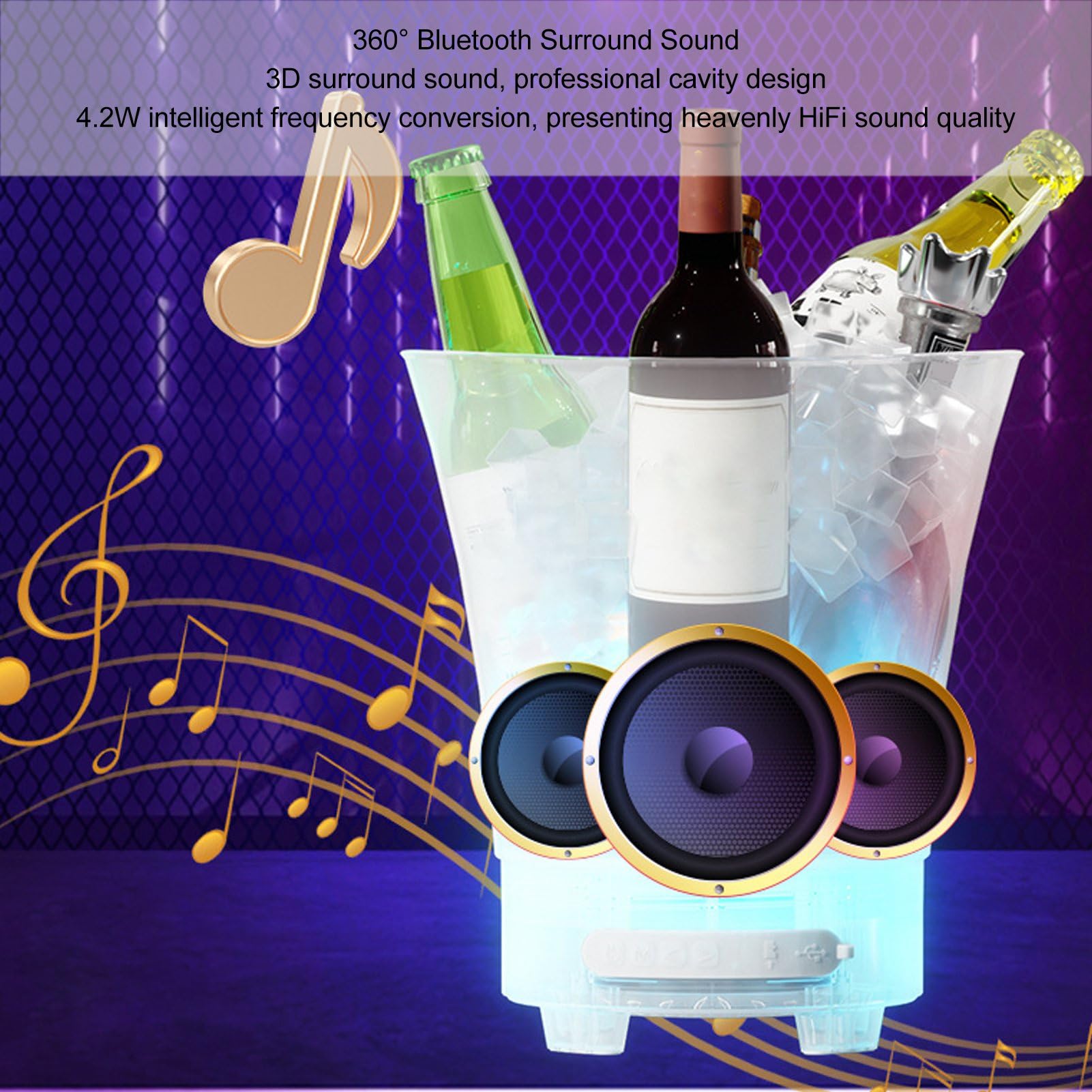 Cubo de Hielo LED con Altavoz, Capacidad Grande de 7L