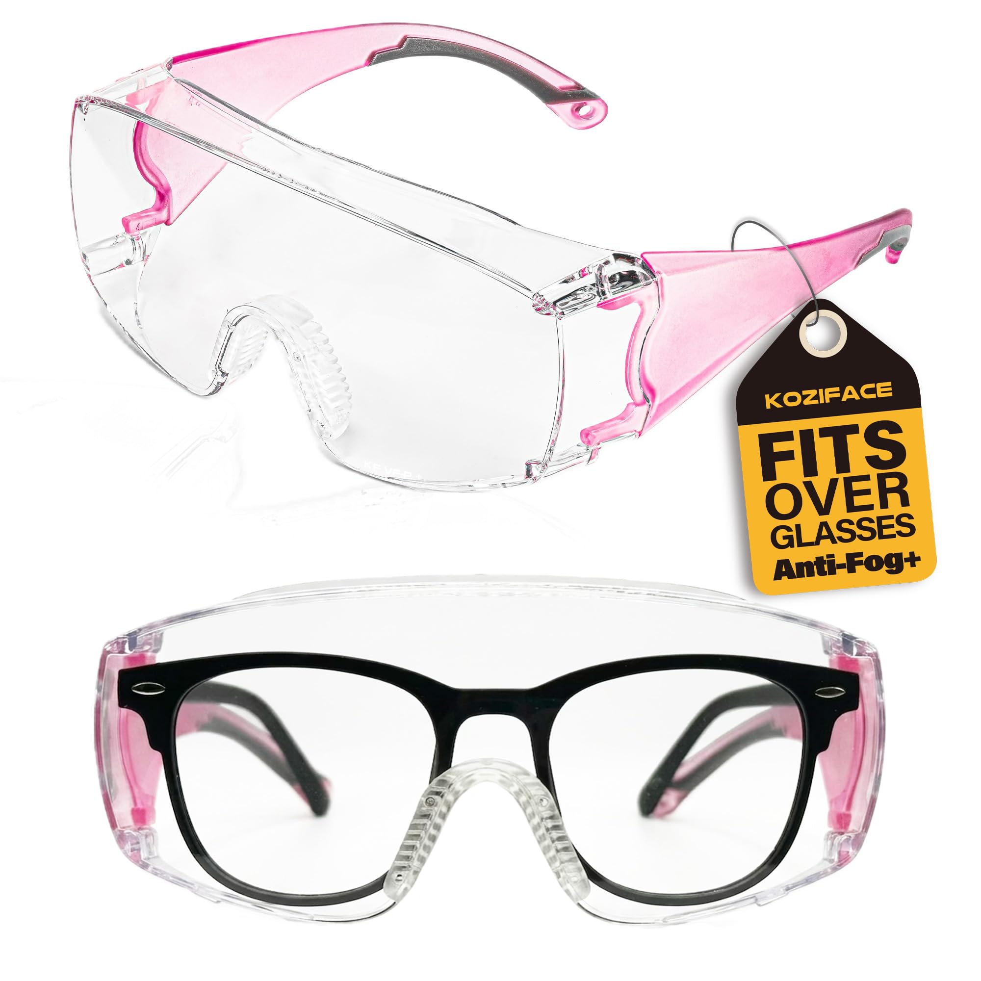 Koziface C31 Lunettes de sécurité pour homme et femme avec verres transparents et protections latérales Blanc/bleu/rose