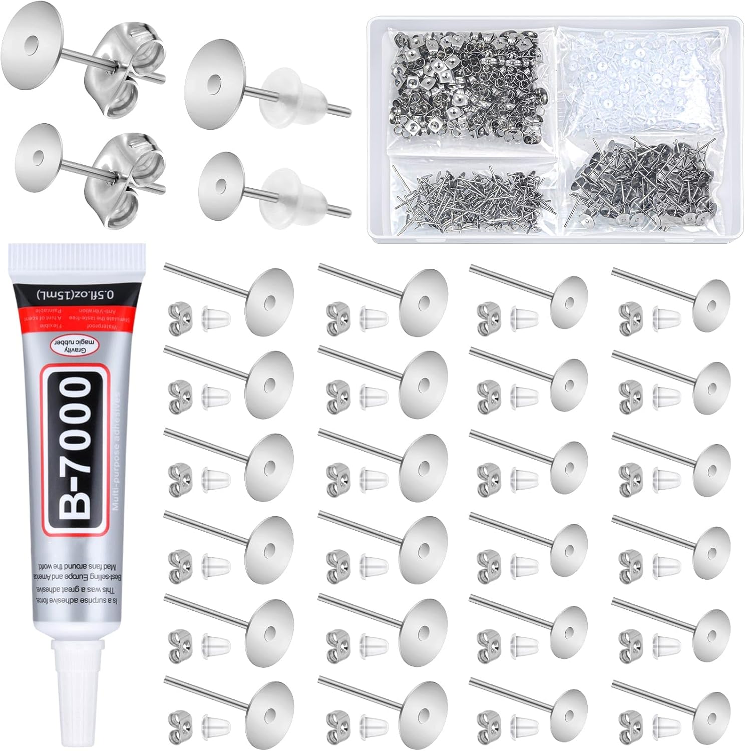 Jewelry Glue with Earring Posts,1002Pcs Stainless Steel