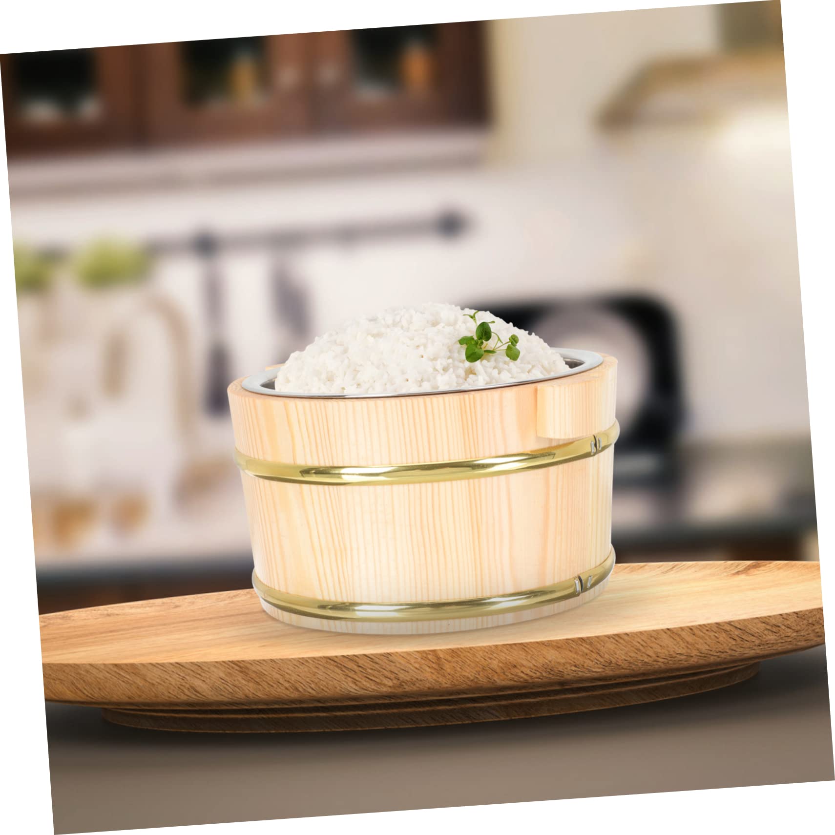 Contenitore per Alimenti in Legno Multiuso per Cucina Grande Capacità, Secchio Compatto per Riso e Sushi, Realizzato in Legno e Acciaio Inossidabile, per Uso Domestico