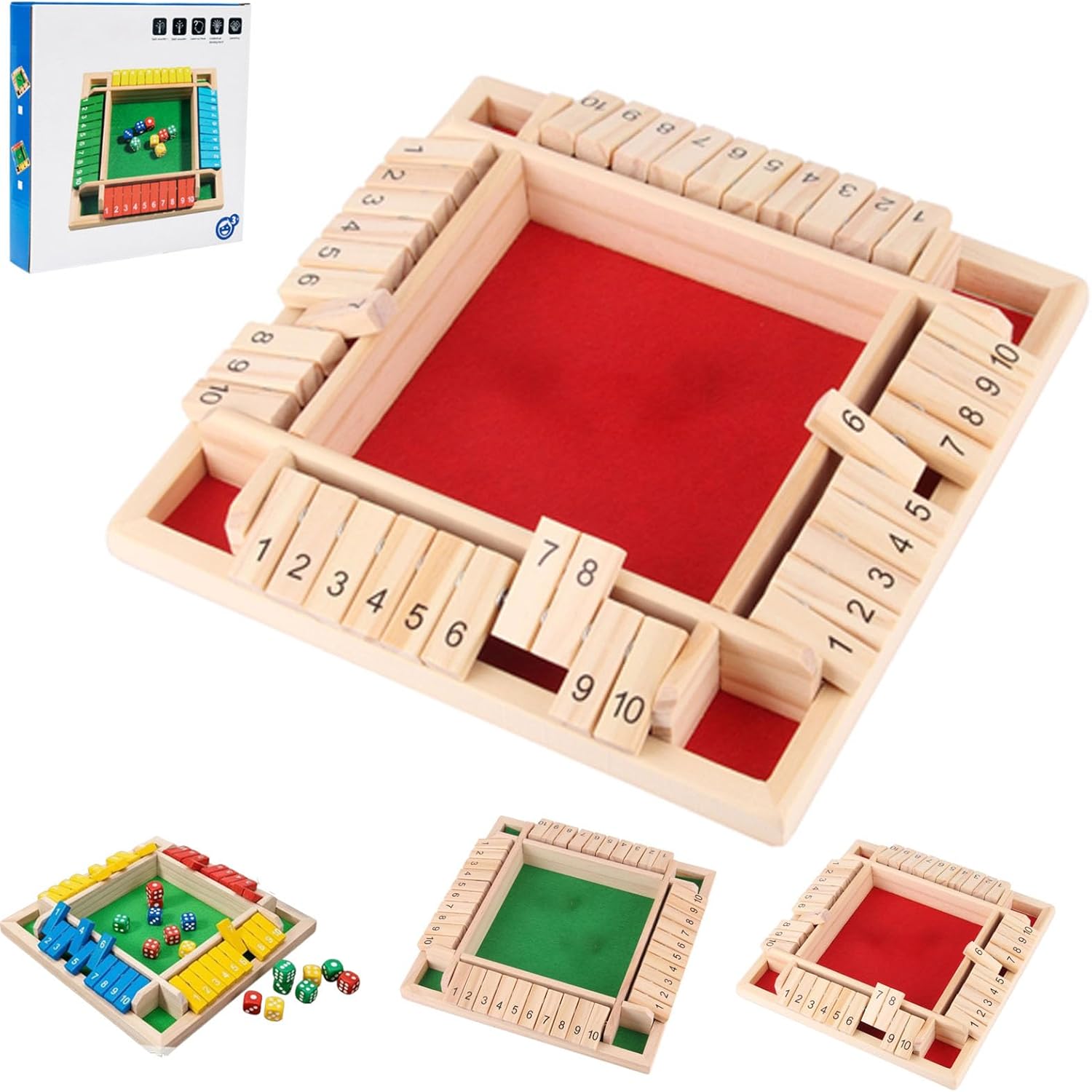 Shut The Box Game Wooden, Shut The Box Game 4 Player, Educational Wooden Dice for Classroom and Home Entertainment (Multicolor)
