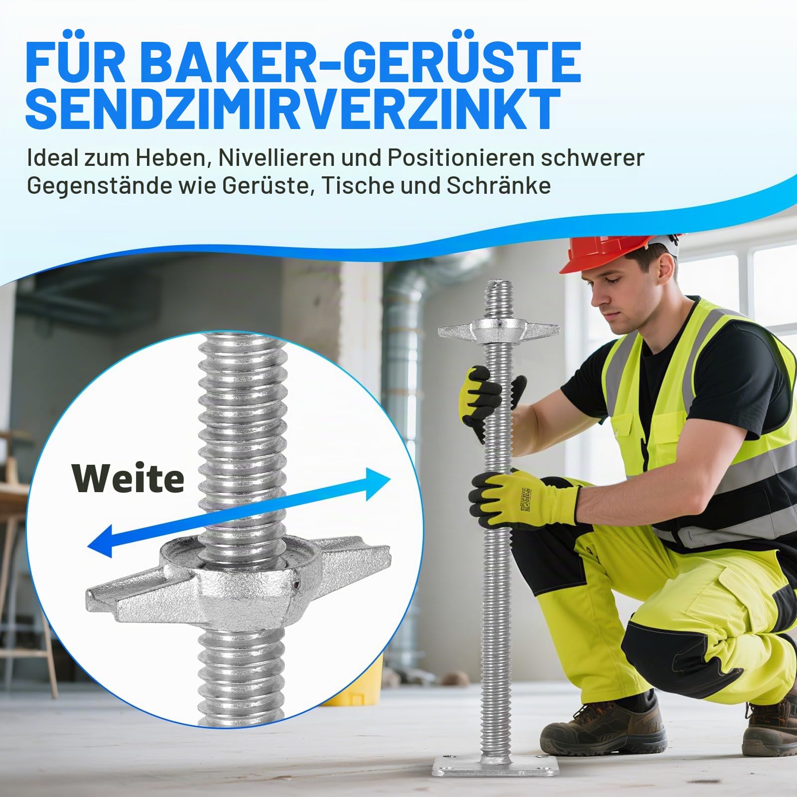 BAOSHISHAN Gerüstspindel 460 x 30 mm, 12 x 12 cm Sockel, Verstellbarer Gewindefußplatte für Gerüste, 4 Stück/Set