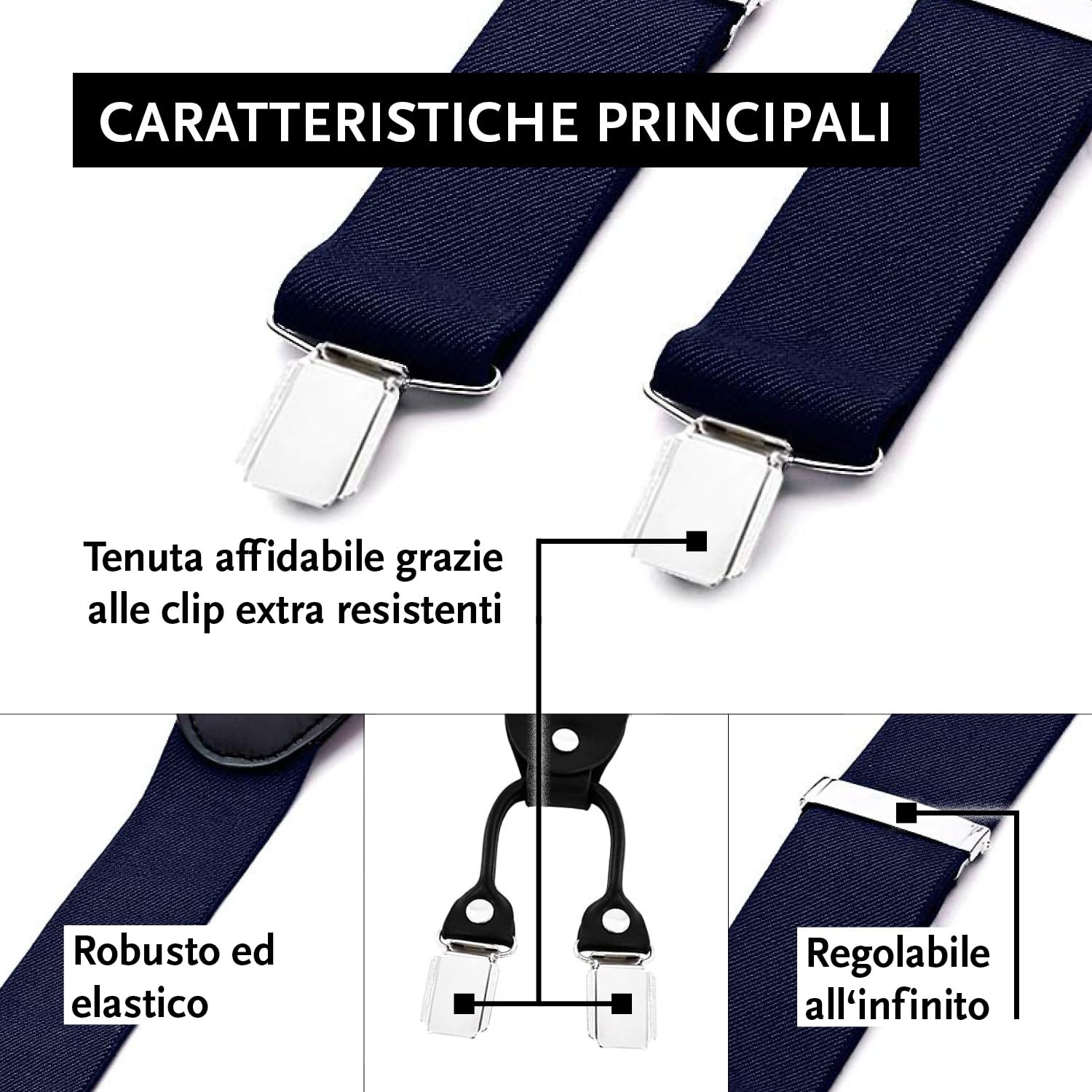 DonDon Bretelle uomo eleganti Bretelle uomo lavoro extra forte clip larghe 3,5 cm