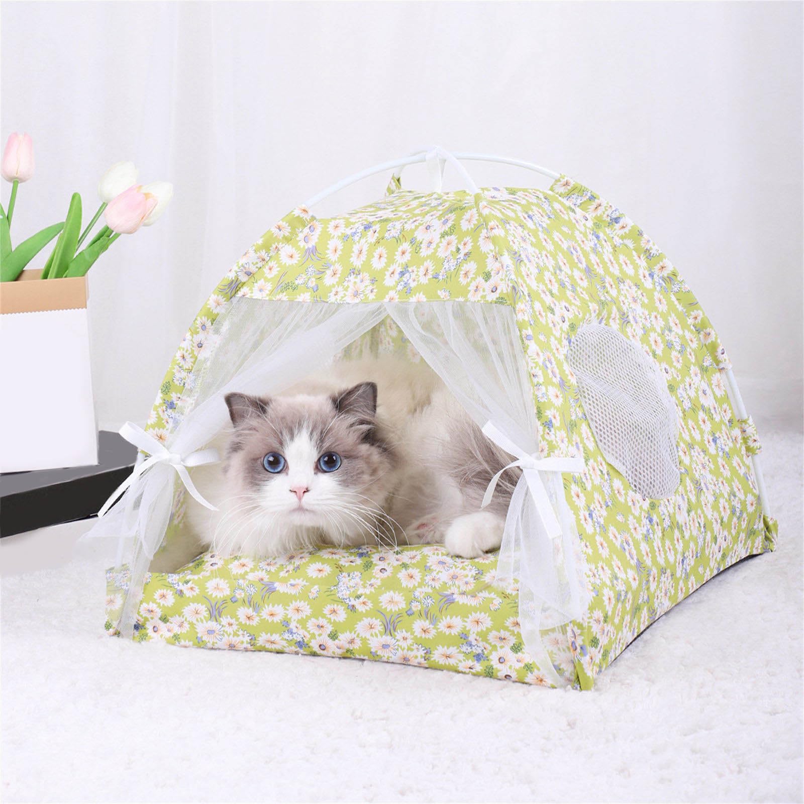 Tente pour animal domestique portable amovible respirant Tipi Chiens Chats Intérieur Extérieur Niche pour Camping Pratique