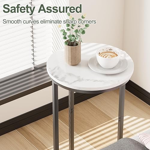 Miniatura 5 de Mesa auxiliar en forma de C, mesas auxiliares de sofá para sala de estar, mesa auxiliar redonda para sofá con marco de metal, mesa pequeña de madera