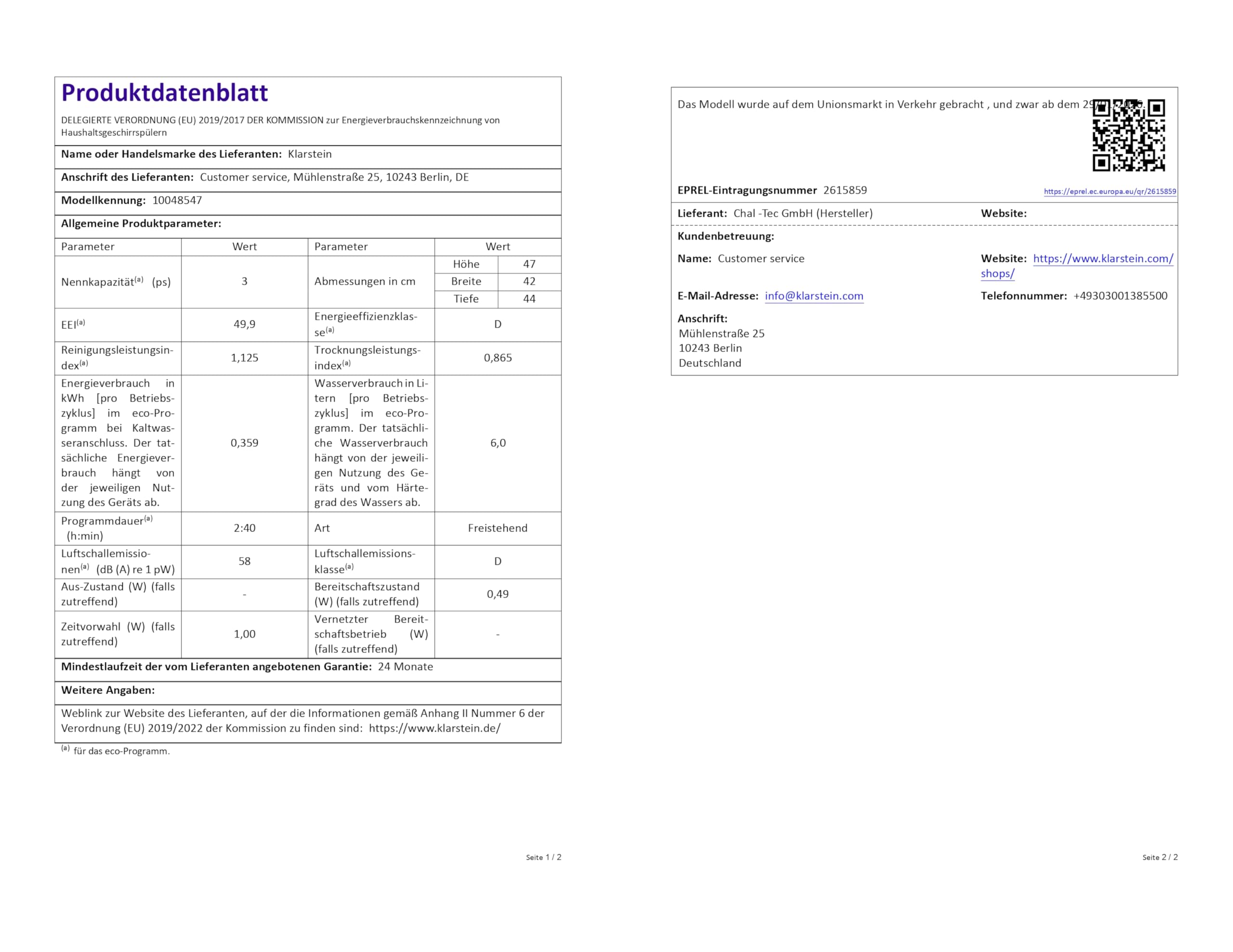 Klarstein Melville Tischgeschirrspüler – Kompakte Spülmaschine für 3 Gedecke, 7 Programme, 6 L Wasserverbrauch, AquaStop, tragbares Design