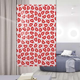 Red and White Privacy Window Film Decoration Retro Lady Lipstick Girls Image Sun Light Blocking Window Tint Film for Home Romantic 23.6Wx59L-inch