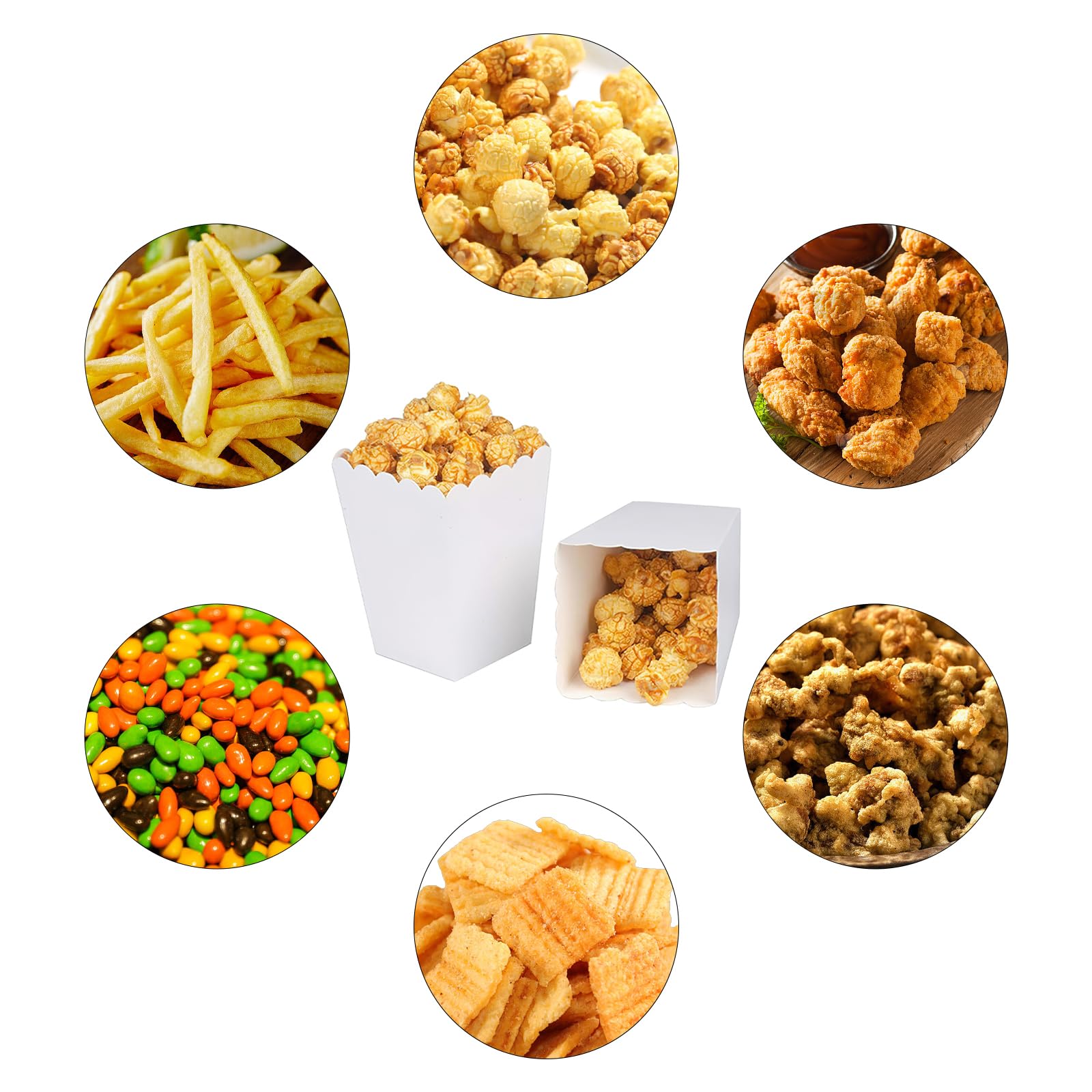 50 sztuk pudełek na popcorn, małe białe pudełka na popcorn, pojemniki na popcorn, torebki na popcorn, cukierki, do przechowywania przekąsek, popcornu i słodyczy w teatrach, kinach i karnawale