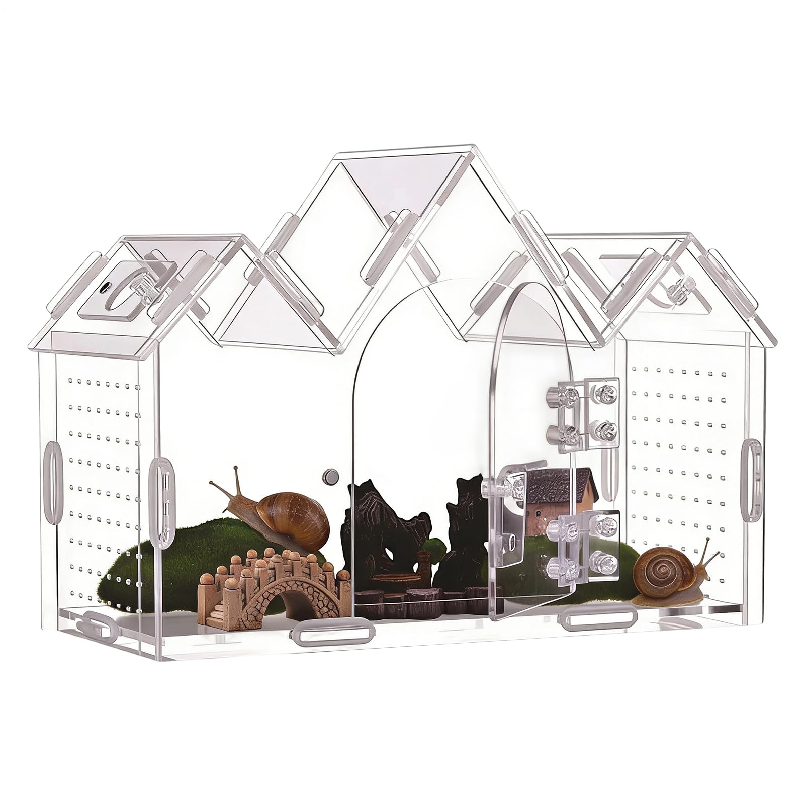 Jumping Spider Enclosure, Clear Acrylic Terrarium Box with Magnetic Doors, Ventilated Terrarium Enclosure with Feeding Window For Tarantulas, Geckos, Mantises