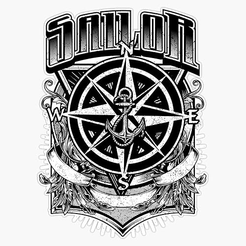 HOF Trading Adhesivo de vinilo náutico vintage con brújula y ancla, impermeable, para laptop, pared, ventana, 5 pulgadas