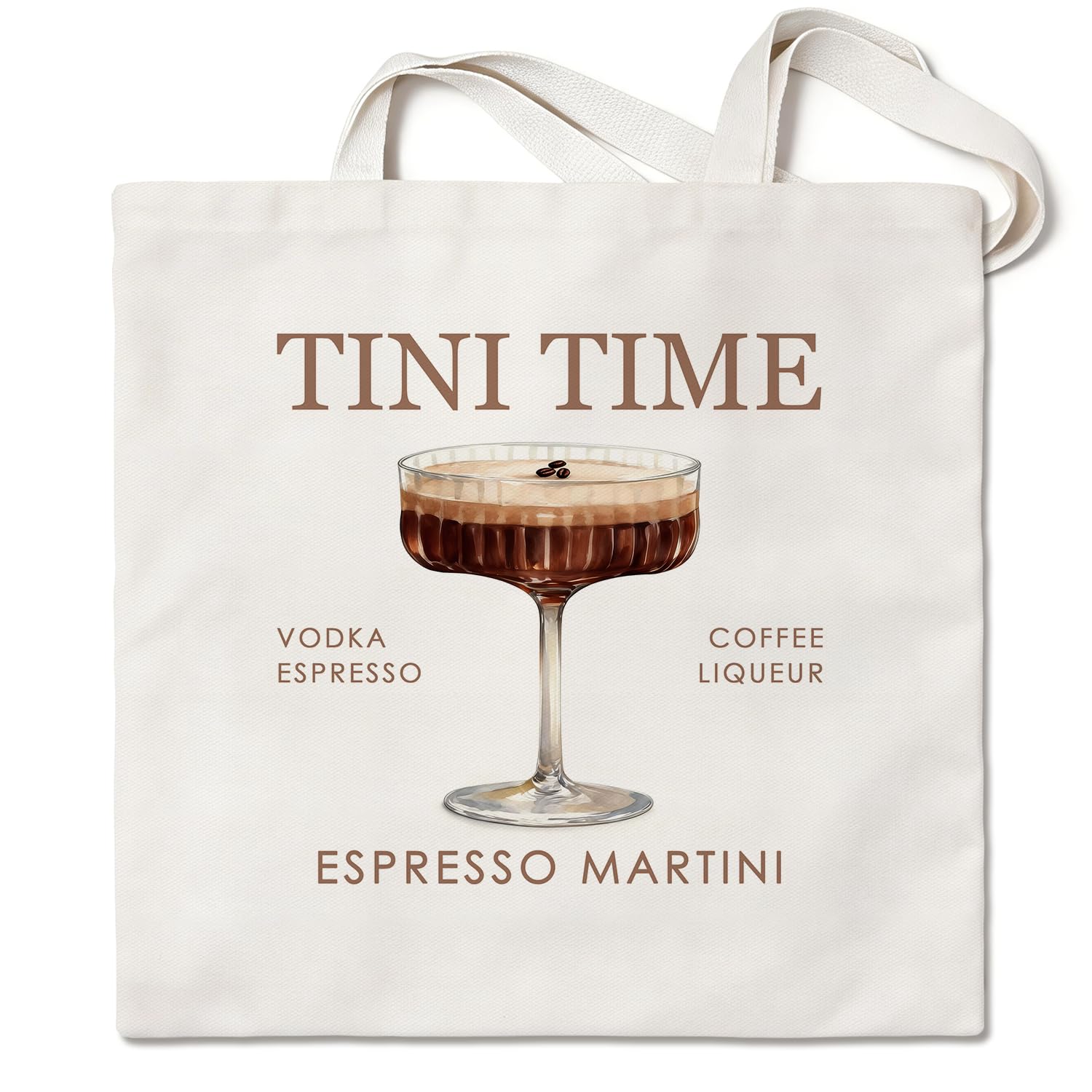 Espresso Martini Gift Canvas Tote Bag for Women Tini Time Large Reusable Shoulder Bag for Shopping Work Travel